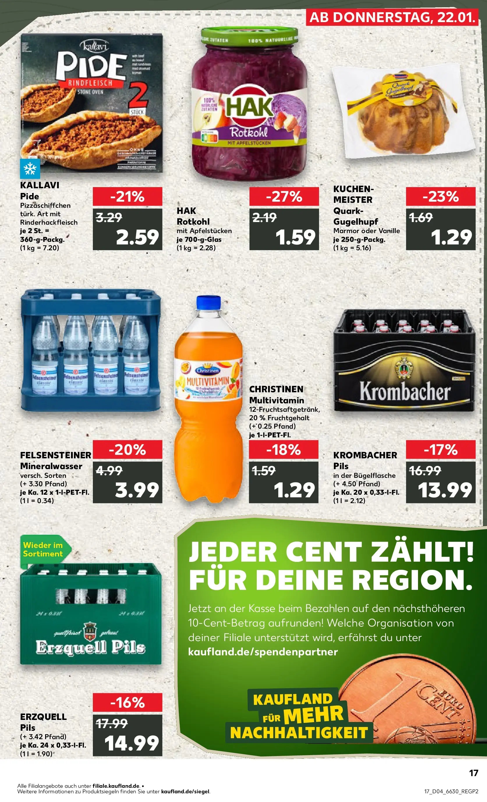 Prospekt Kaufland ab 22.01.2026 » Angebote Online zum Blättern | Seite: 17 | Produkte: Quark, Rotkohl, Pils, Äpfel