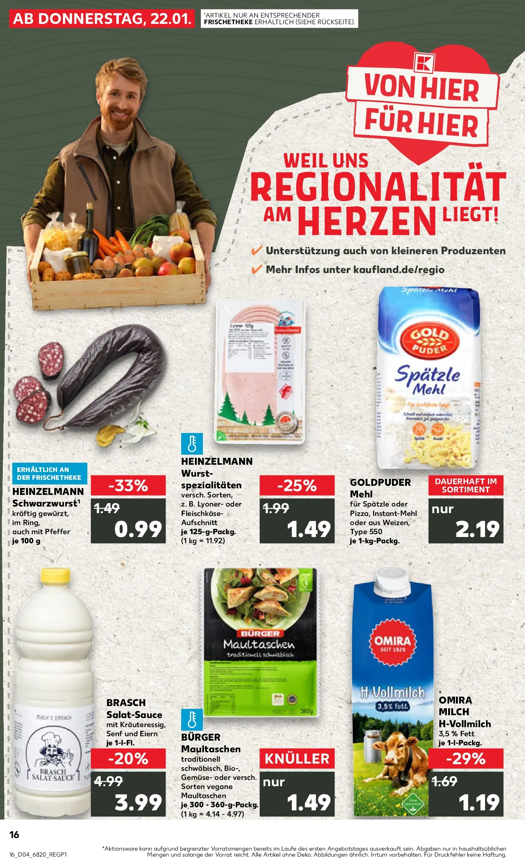Prospekt Kaufland ab 22.01.2026 » Angebote Online zum Blättern | Seite: 16 | Produkte: Mehl, Milch, Wurst, Pasta