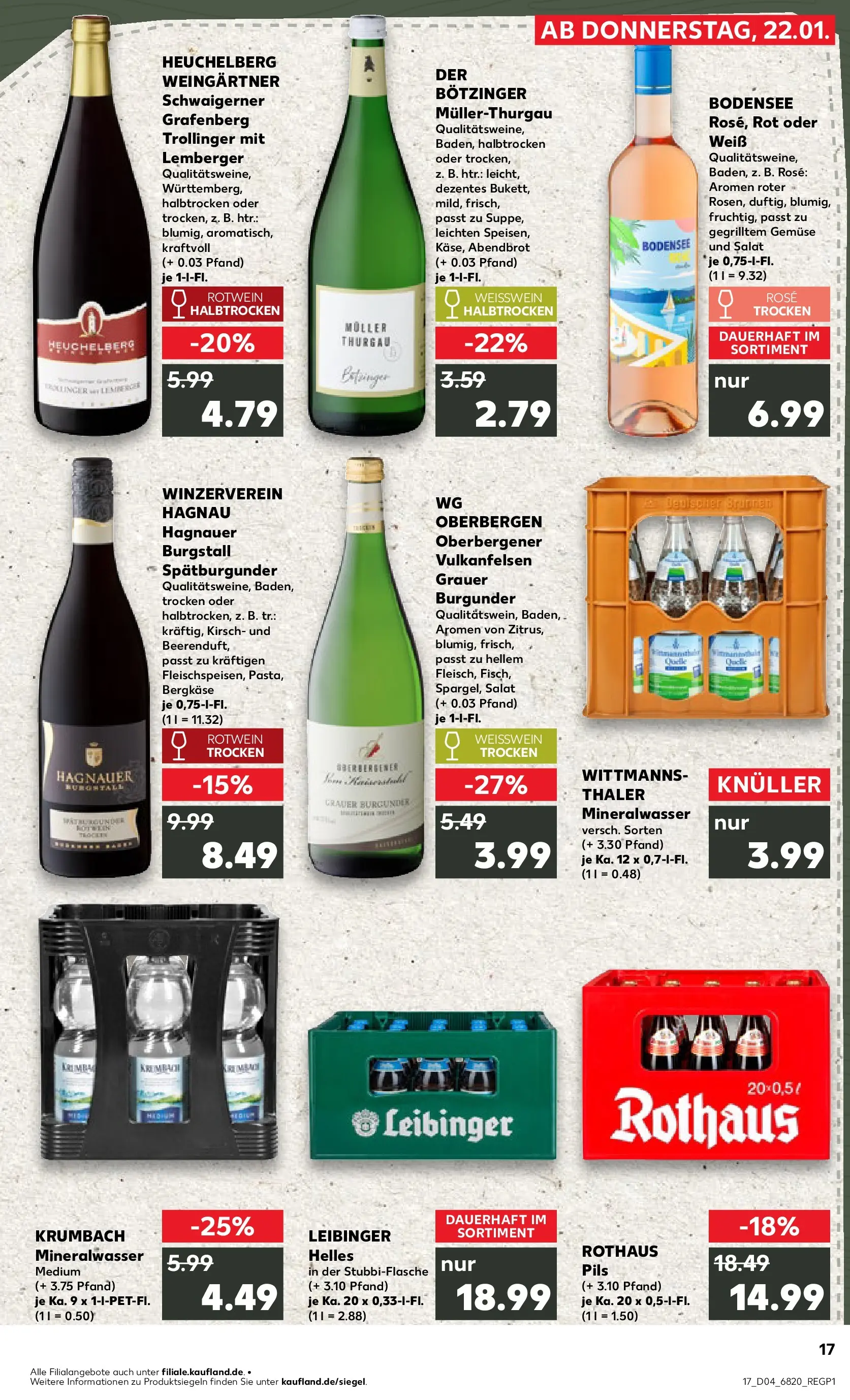 Prospekt Kaufland ab 22.01.2026 » Angebote Online zum Blättern | Seite: 17 | Produkte: Rotwein, Weißwein trocken, Pils, Gemüse