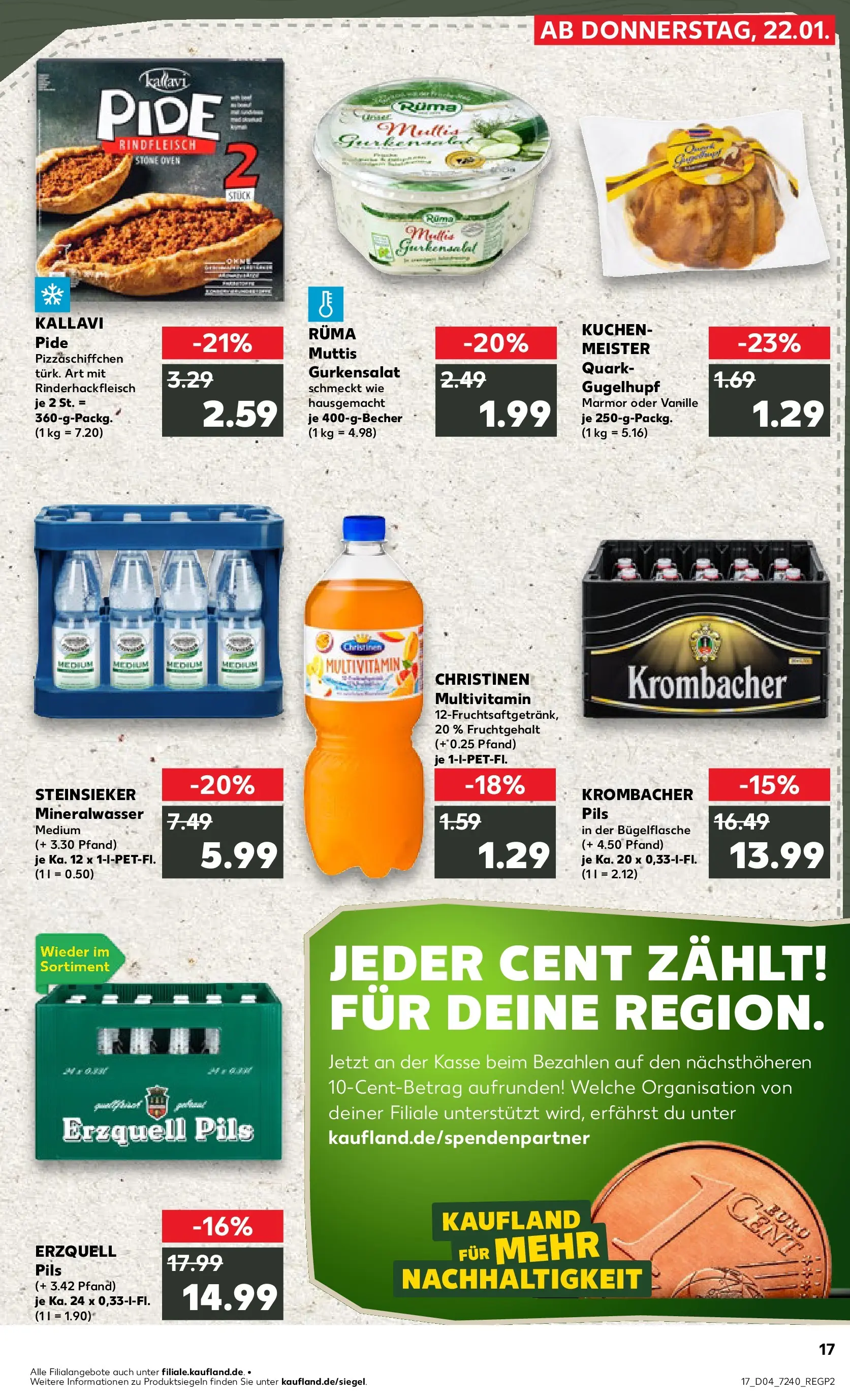 Prospekt Kaufland ab 22.01.2026 » Angebote Online zum Blättern | Seite: 17 | Produkte: Quark, Pils, Mineralwasser, Kuchen