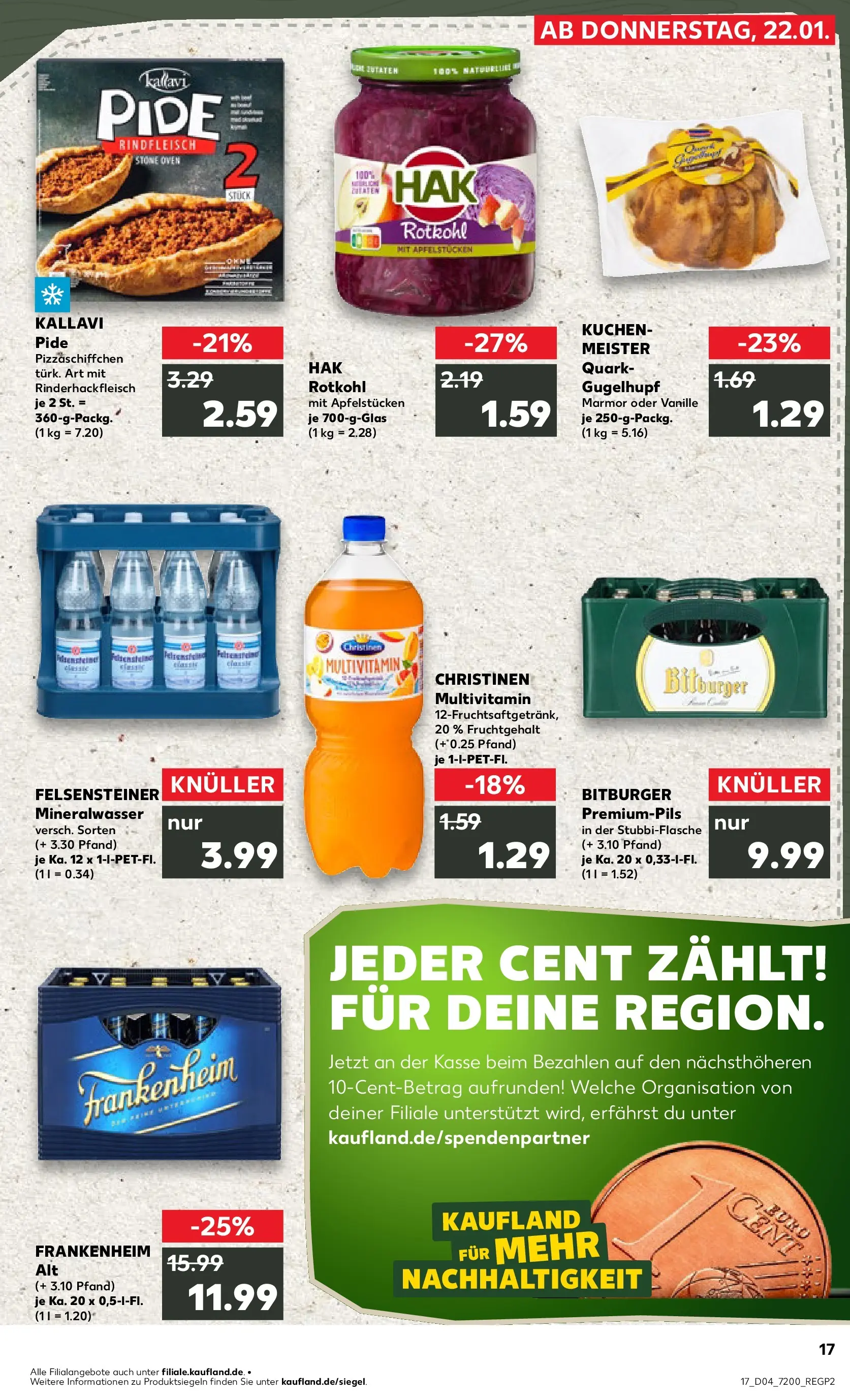 Prospekt Kaufland ab 22.01.2026 » Angebote Online zum Blättern | Seite: 17 | Produkte: Bitburger, Quark, Mineralwasser, Pizza