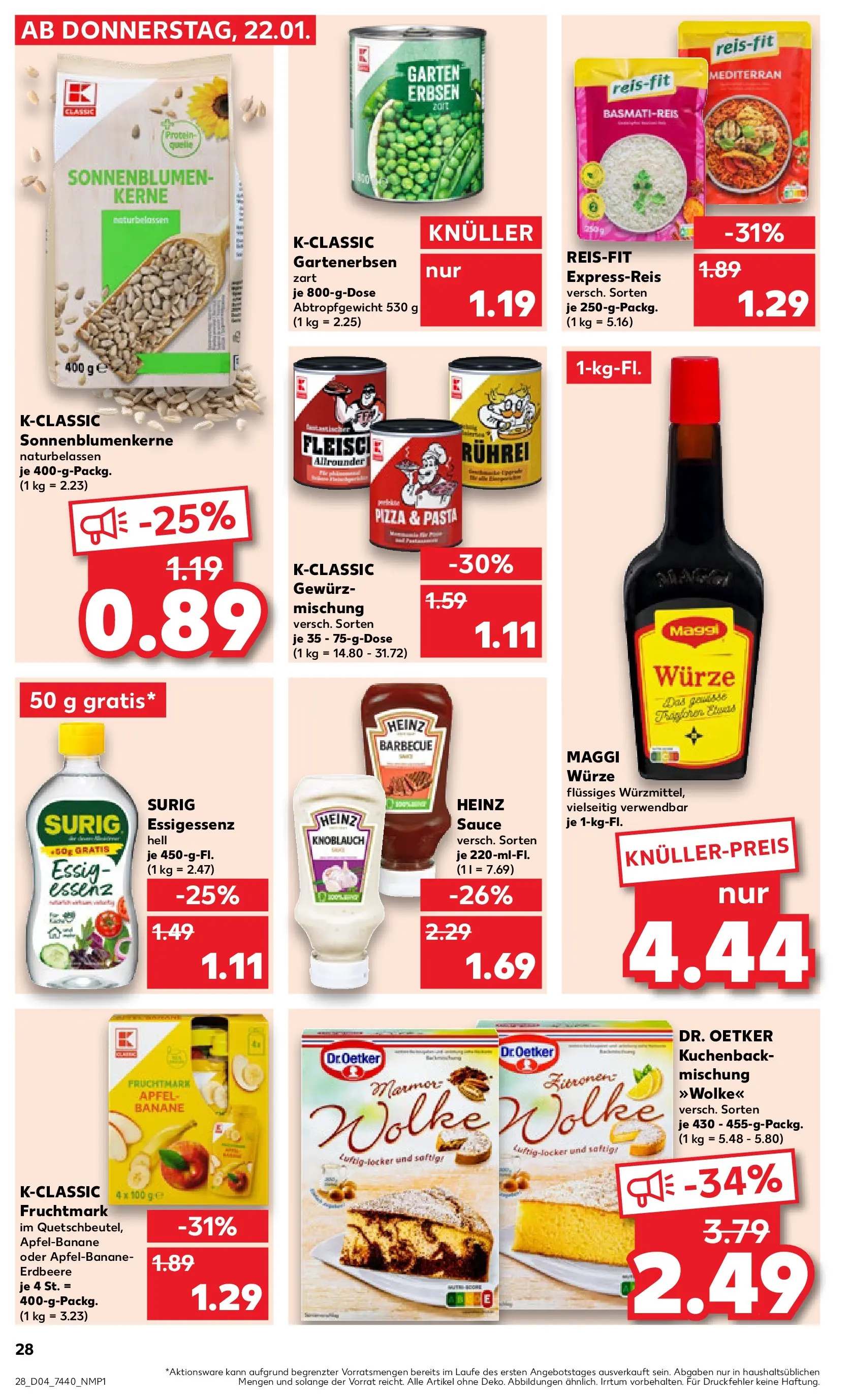 Prospekt Kaufland ab 22.01.2026 » Angebote Online zum Blättern | Seite: 28 | Produkte: Basmatireis, Maggi, Knoblauch, Erbsen