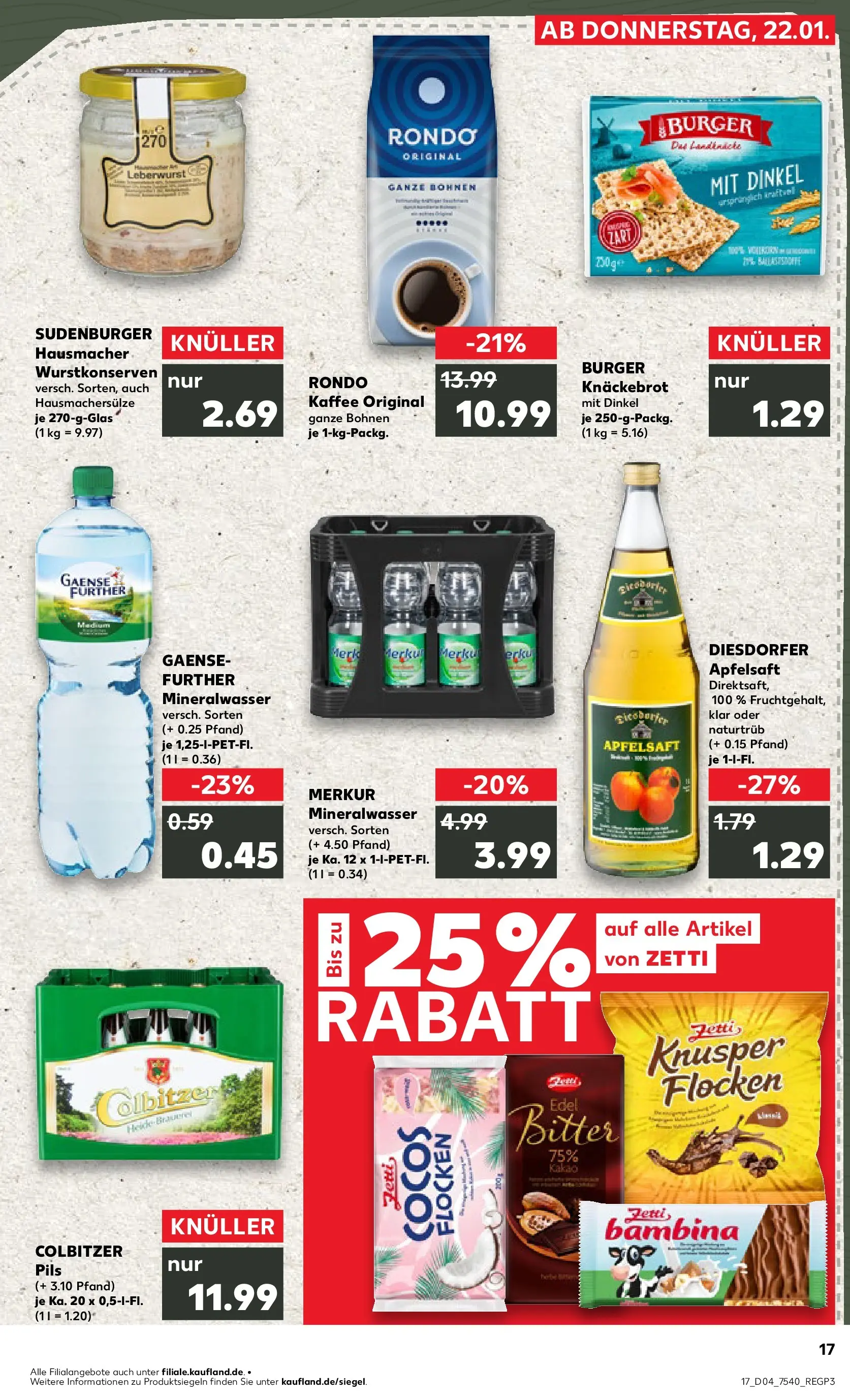 Prospekt Kaufland ab 22.01.2026 » Angebote Online zum Blättern | Seite: 17 | Produkte: Kaffee, Pils, Burger, Apple