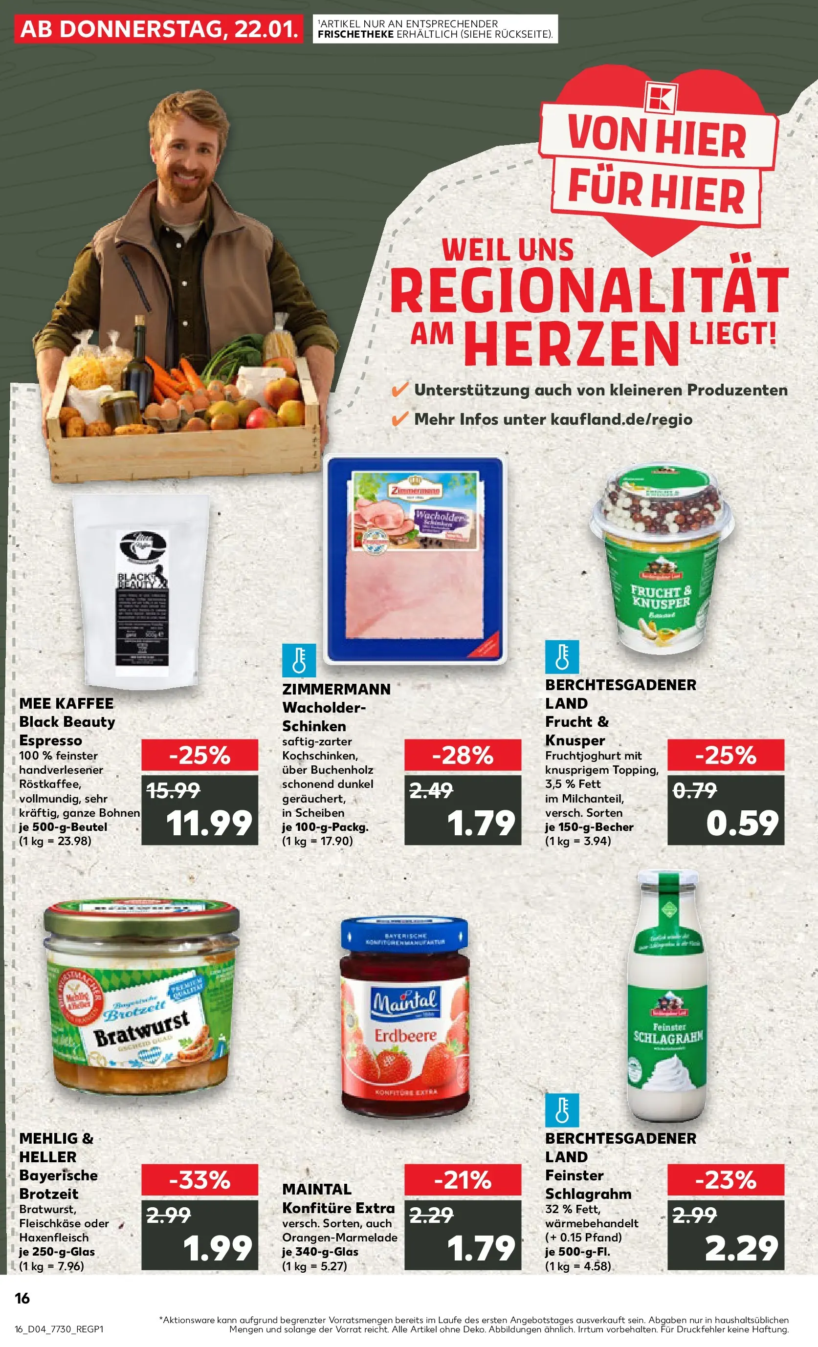 Prospekt Kaufland ab 22.01.2026 » Angebote Online zum Blättern | Seite: 1 | Produkte: Kaffee, Bratwurst, Fruchtjoghurt, Schinken