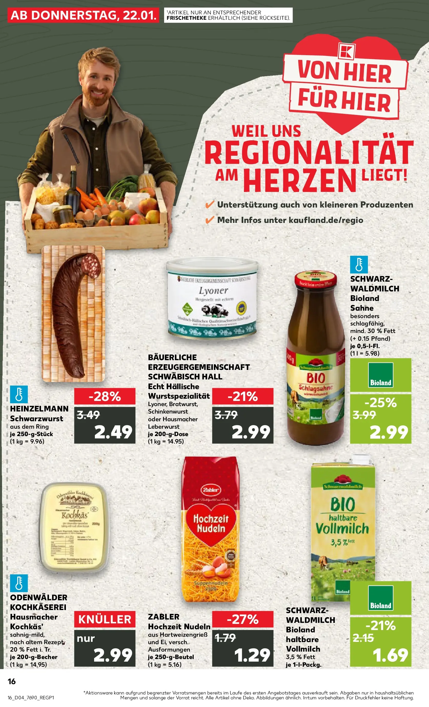 Prospekt Kaufland ab 22.01.2026 » Angebote Online zum Blättern | Seite: 16 | Produkte: Schlagsahne, Nudeln, Sahne