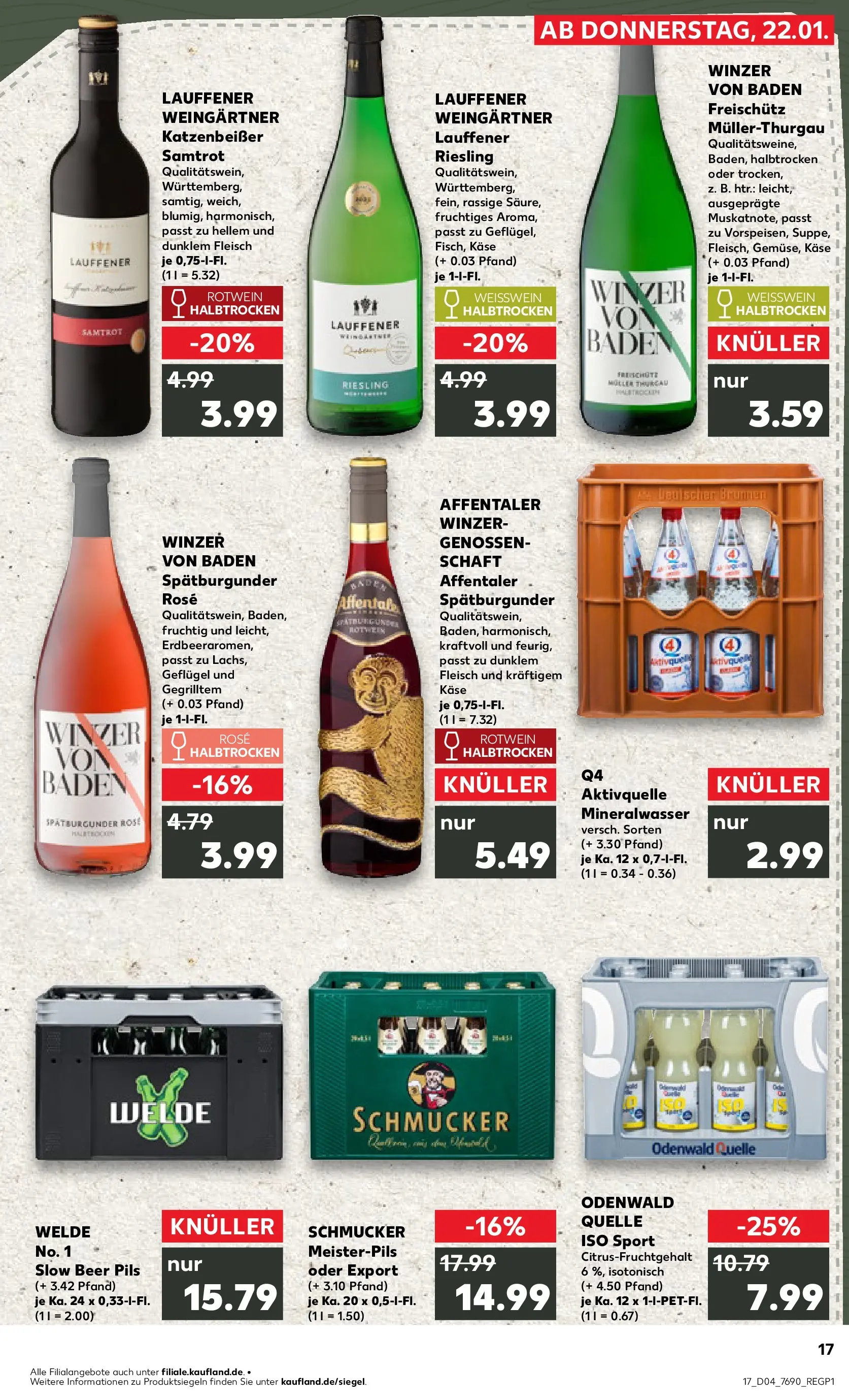 Prospekt Kaufland ab 22.01.2026 » Angebote Online zum Blättern | Seite: 17 | Produkte: Käse, Weißwein, Pils, Mineralwasser