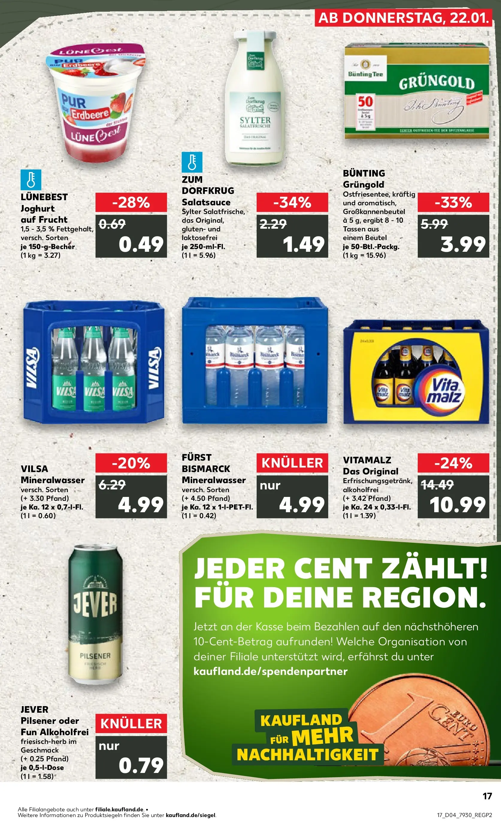 Prospekt Kaufland ab 22.01.2026 » Angebote Online zum Blättern | Seite: 17 | Produkte: Joghurt, Dressing, Mineralwasser, Jever