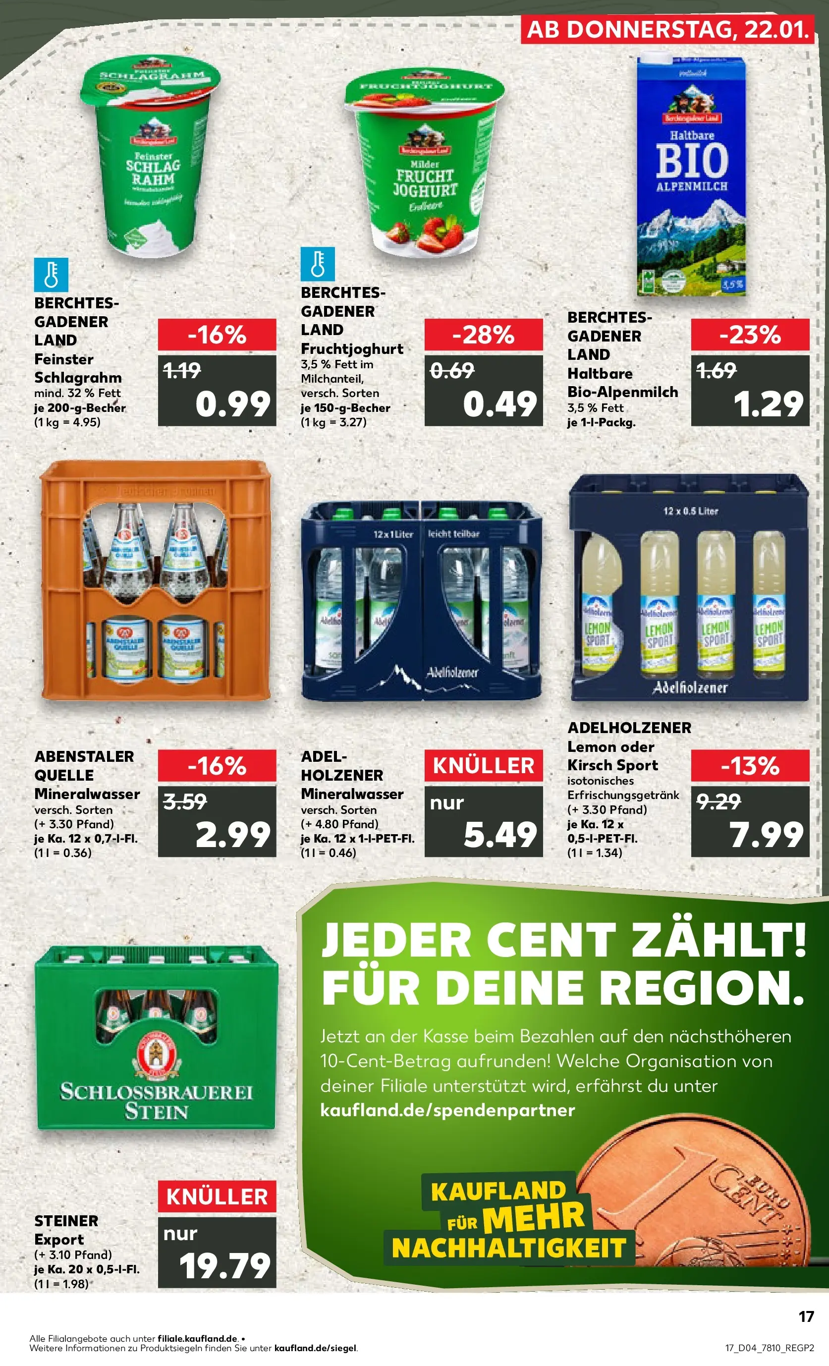 Prospekt Kaufland ab 22.01.2026 » Angebote Online zum Blättern | Seite: 17 | Produkte: Joghurt, Adelholzener, Fruchtjoghurt, Mineralwasser