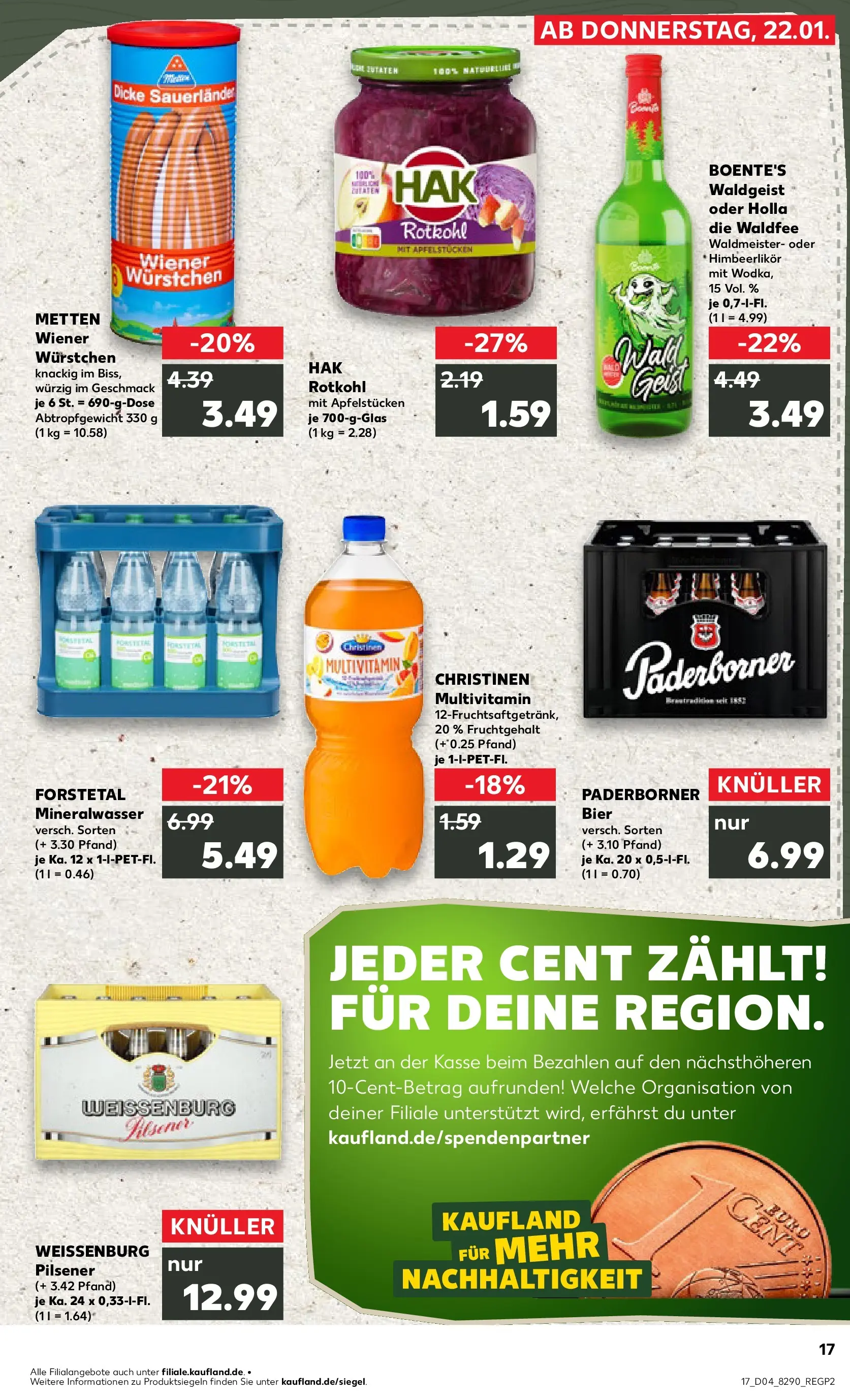 Prospekt Kaufland ab 22.01.2026 » Angebote Online zum Blättern | Seite: 17 | Produkte: Wiener wurstchen, Rotkohl, Bier, Mineralwasser