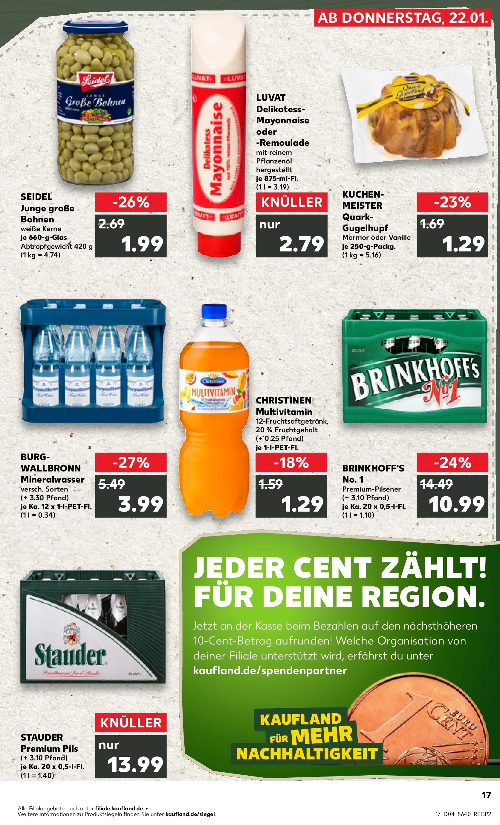 Prospekt Kaufland ab 22.01.2026 » Angebote Online zum Blättern | Seite: 17 | Produkte: Quark, Pils, Mayonnaise, Kuchen