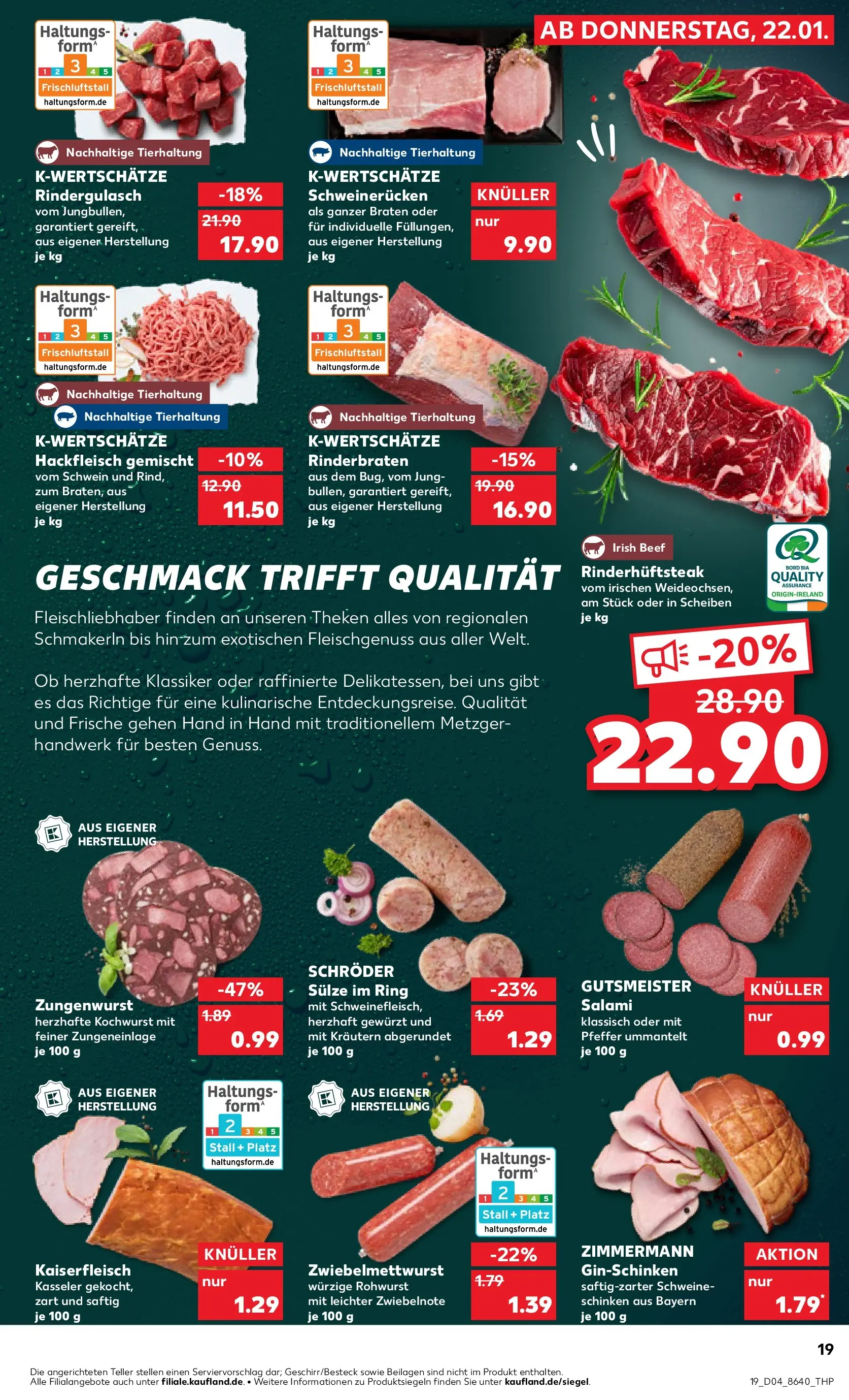 Prospekt Kaufland ab 22.01.2026 » Angebote Online zum Blättern | Seite: 19 | Produkte: Pfeffer, Schweinefleisch, Steak, Hackfleisch