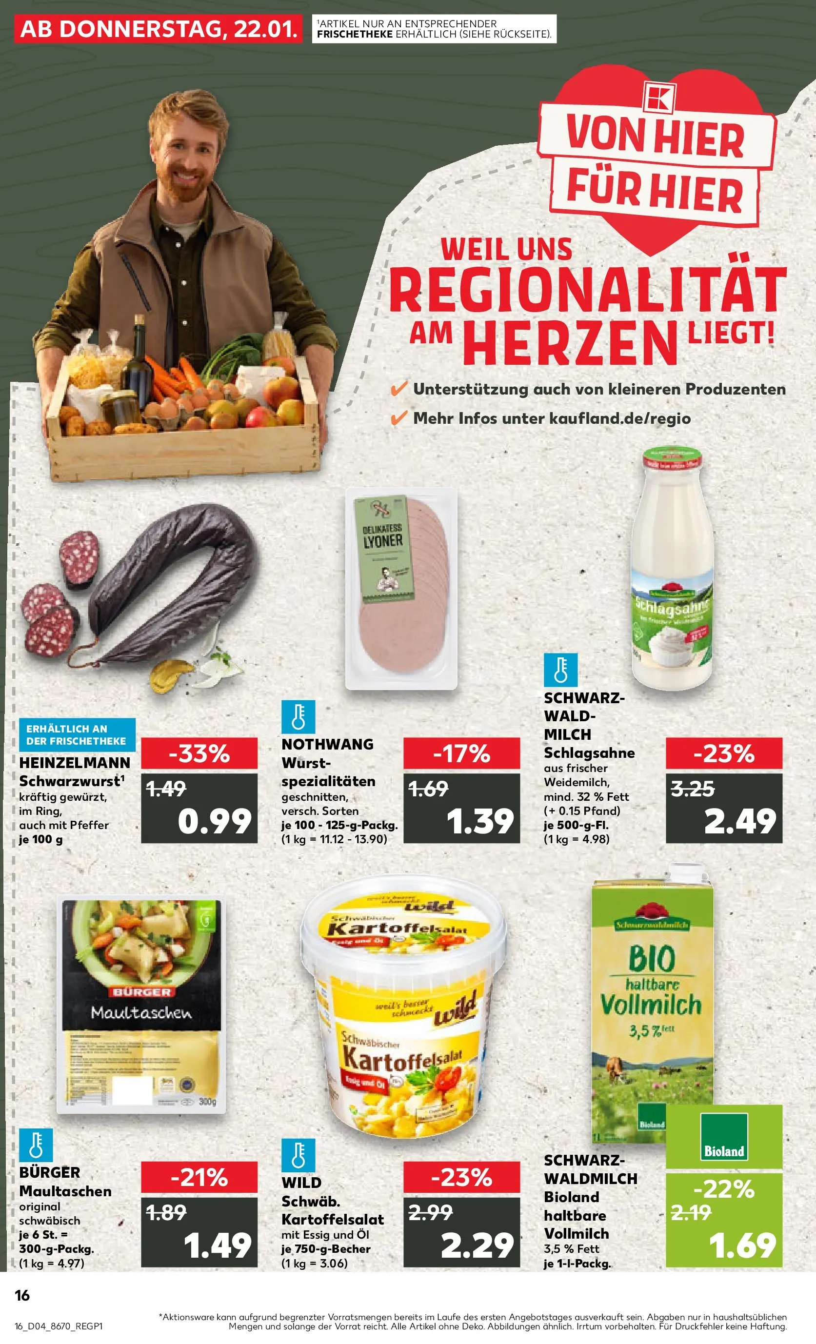 Prospekt Kaufland ab 22.01.2026 » Angebote Online zum Blättern | Seite: 16 | Produkte: Milch, Burger, Pfeffer, Maultaschen