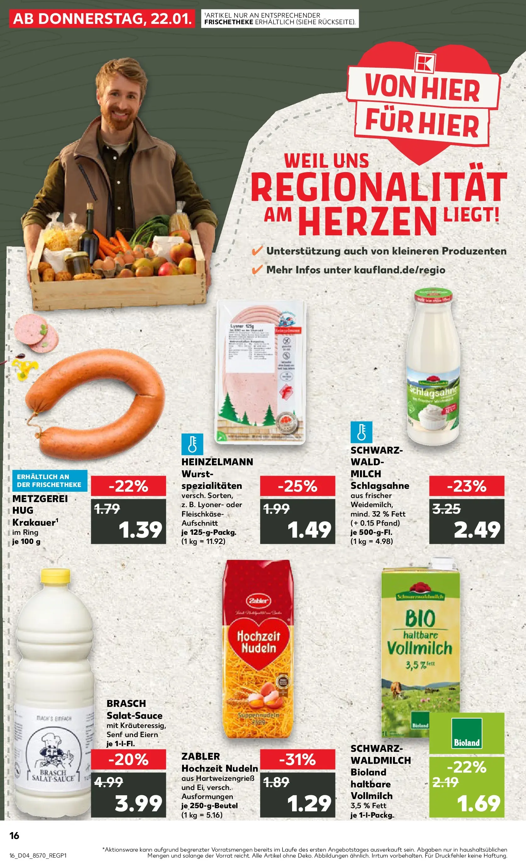 Prospekt Kaufland ab 22.01.2026 » Angebote Online zum Blättern | Seite: 1 | Produkte: Schlagsahne, Milch, Wurst, Nudeln