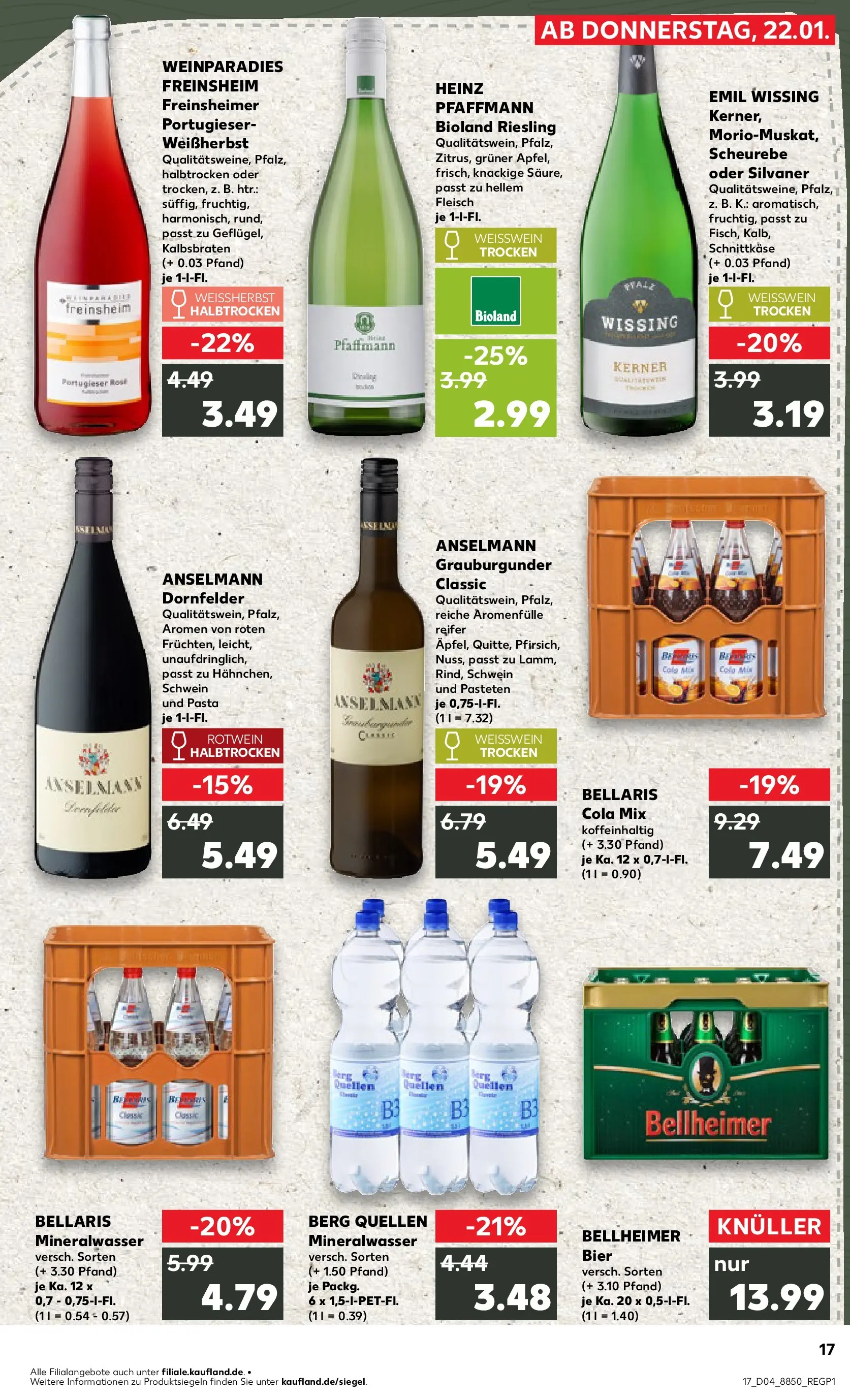 Prospekt Kaufland ab 22.01.2026 » Angebote Online zum Blättern | Seite: 17 | Produkte: Bier, Rotwein, Pasta, Fleisch