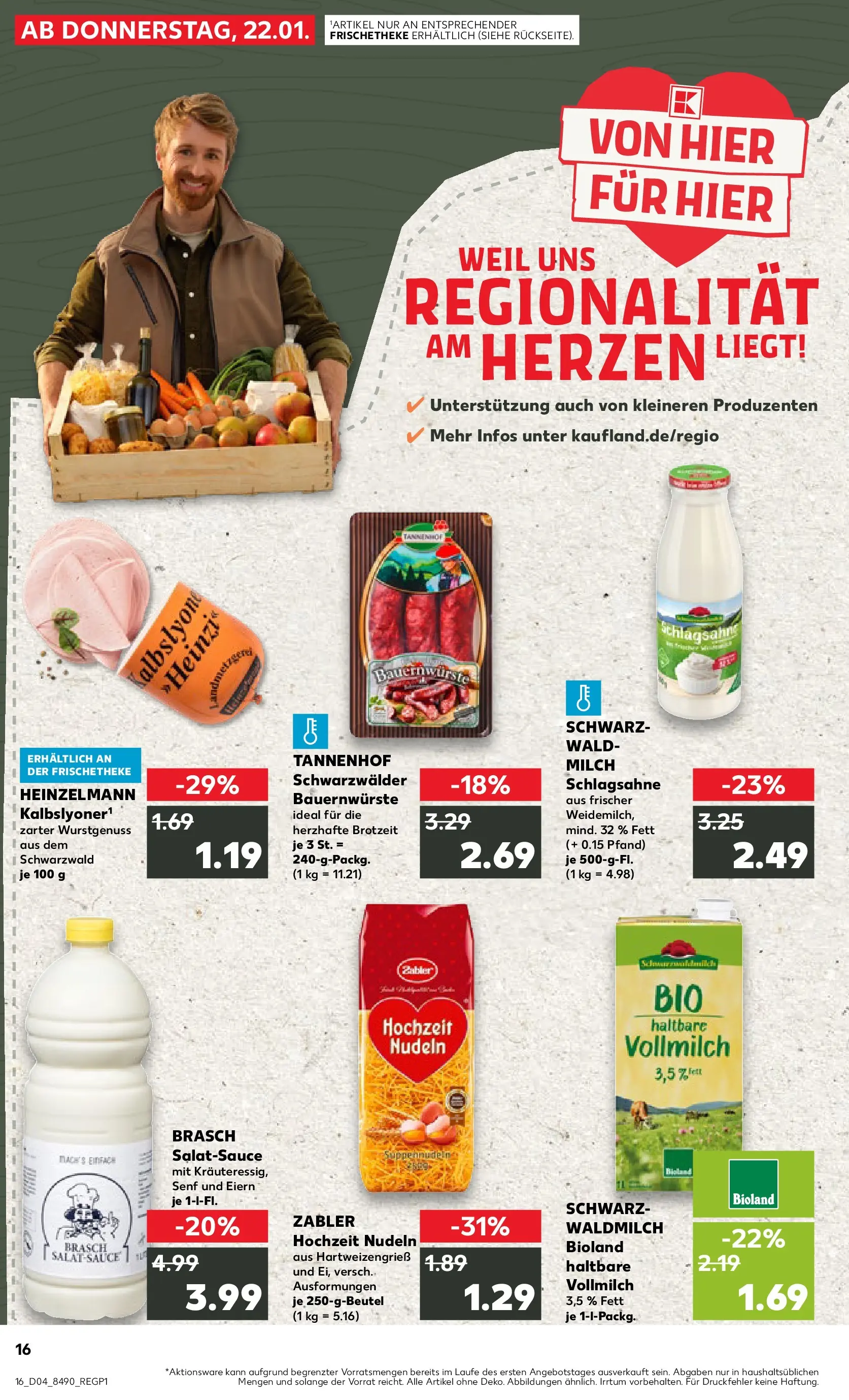 Prospekt Kaufland ab 22.01.2026 » Angebote Online zum Blättern | Seite: 16 | Produkte: Milch, Dressing, Pasta, Nudeln