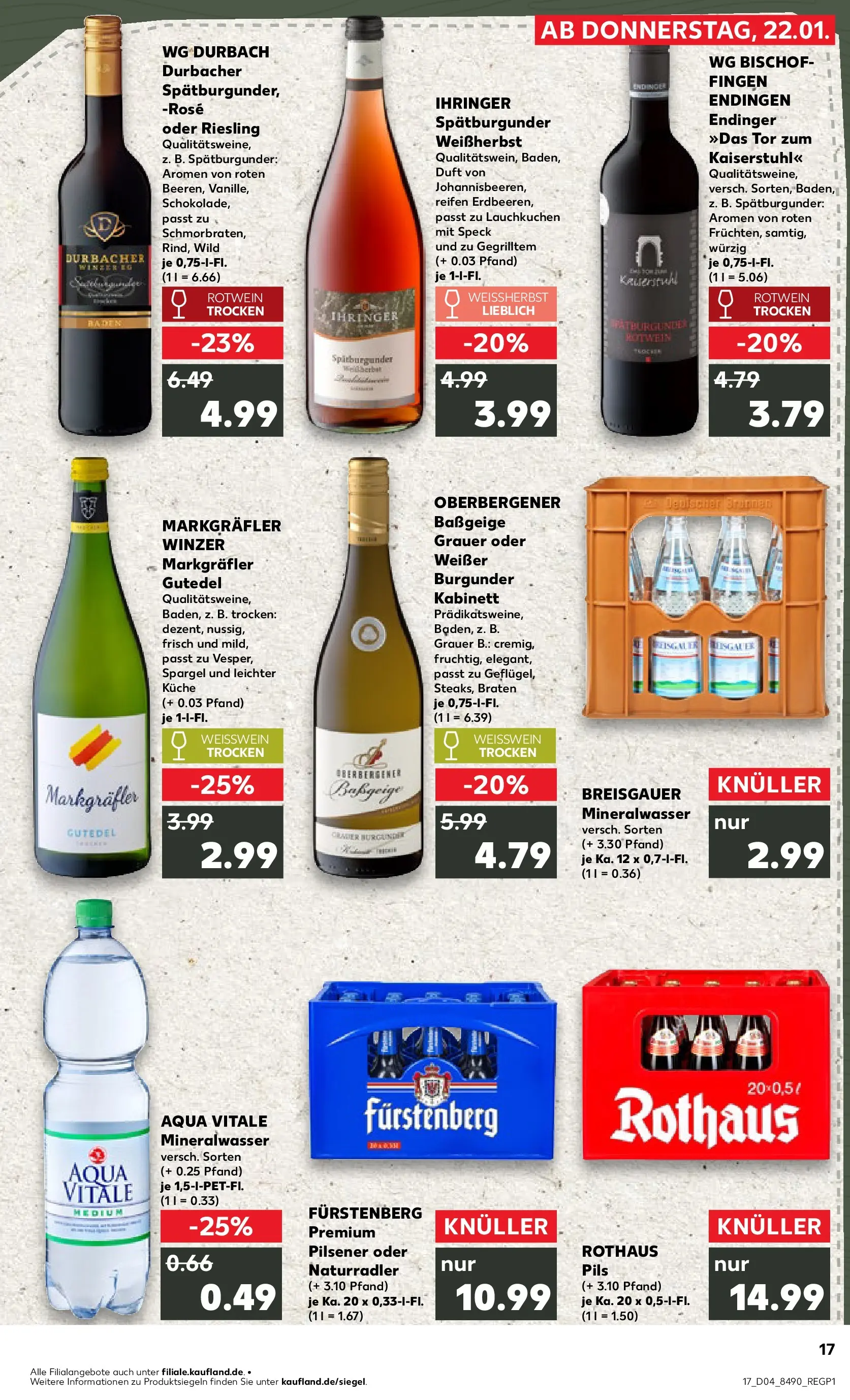 Prospekt Kaufland ab 22.01.2026 » Angebote Online zum Blättern | Seite: 17 | Produkte: Weißwein, Rotwein trocken, Pils, Küche