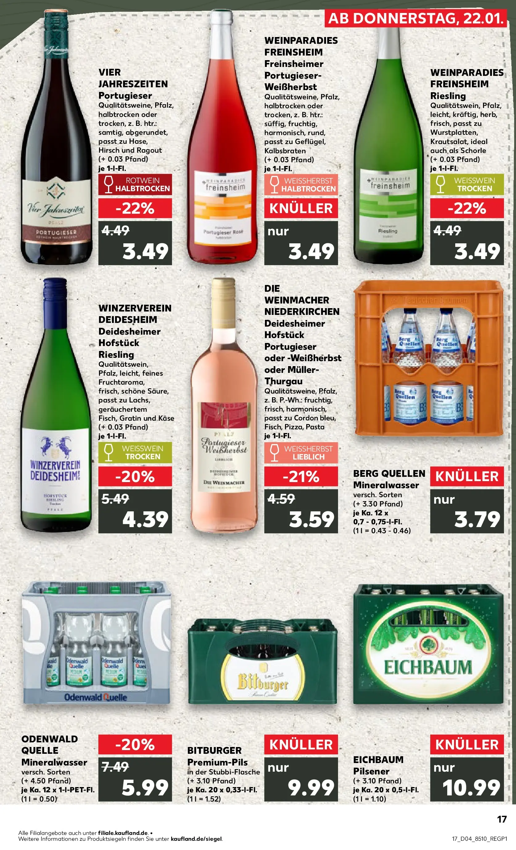 Prospekt Kaufland ab 22.01.2026 » Angebote Online zum Blättern | Seite: 17 | Produkte: Bitburger, Käse, Weißwein, Rotwein
