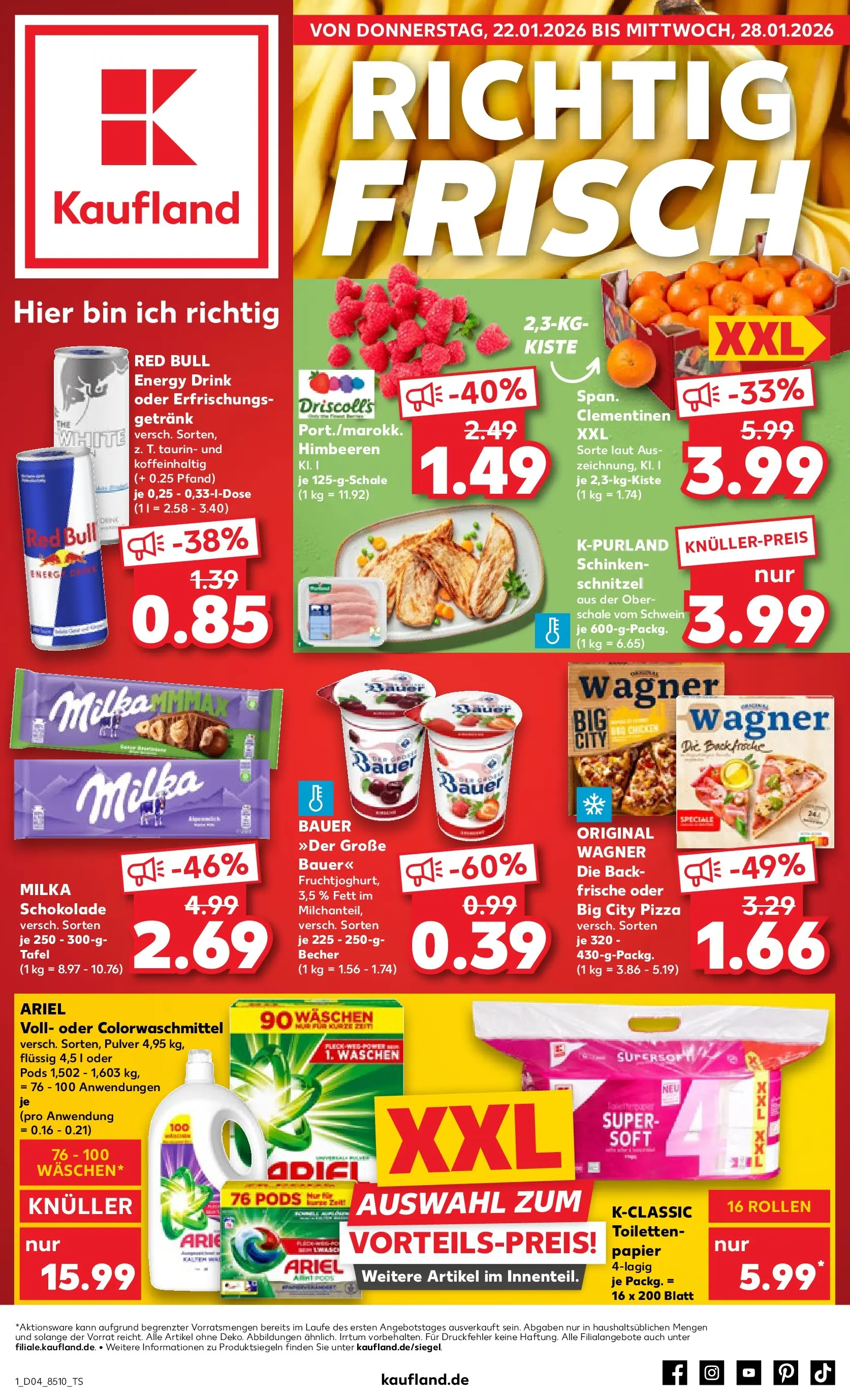 Prospekt Kaufland ab 22.01.2026 » Angebote Online zum Blättern | Seite: 1 | Produkte: Red bull, Ariel, Milka schokolade, Toilettenpapier