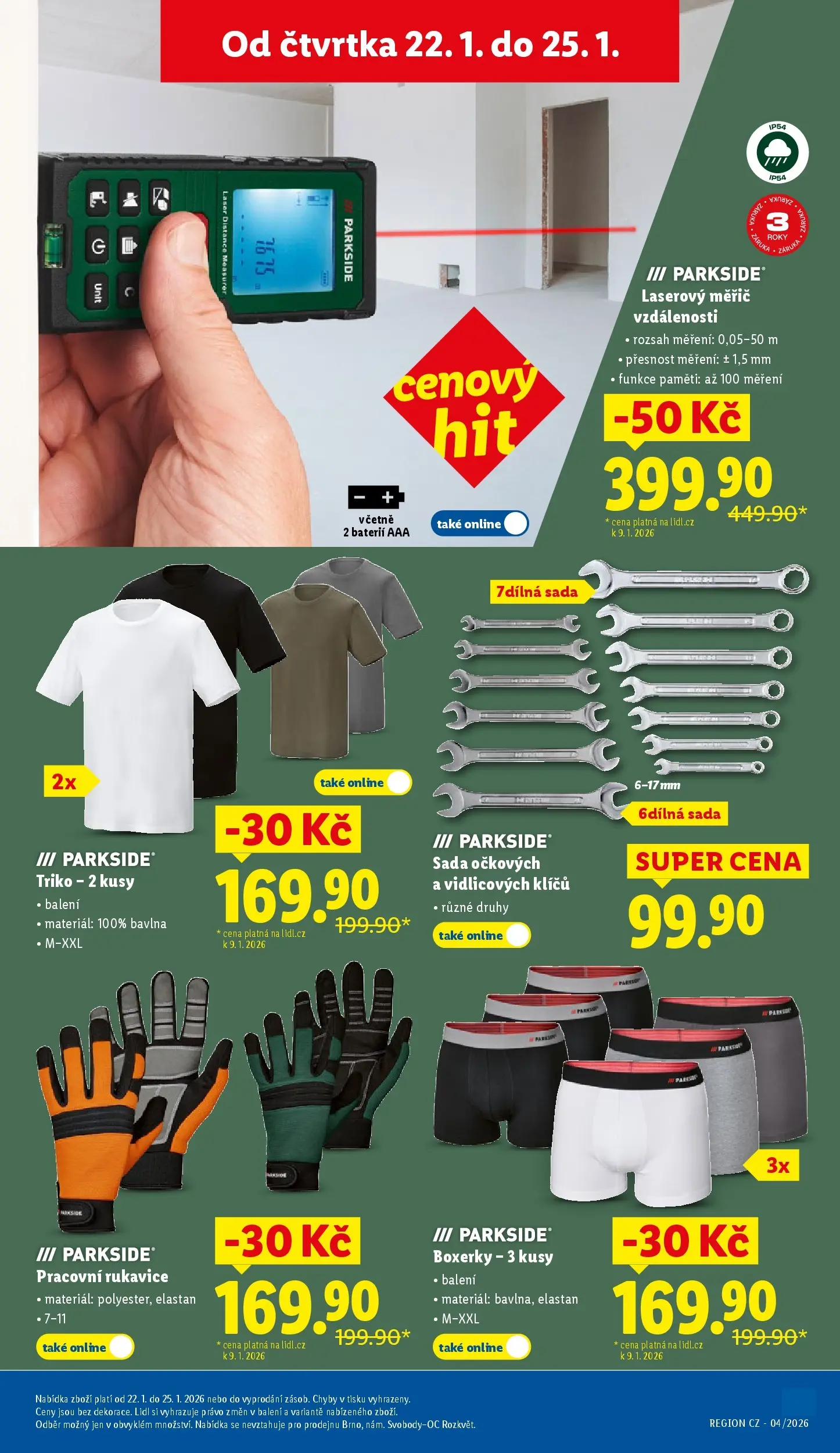 Lidl leták od 18.01.2026 - Nový akční leták | Strana: 19 | Produkty: Parkside, Boxerky, Laserový měřič vzdálenosti, Laserový měřič