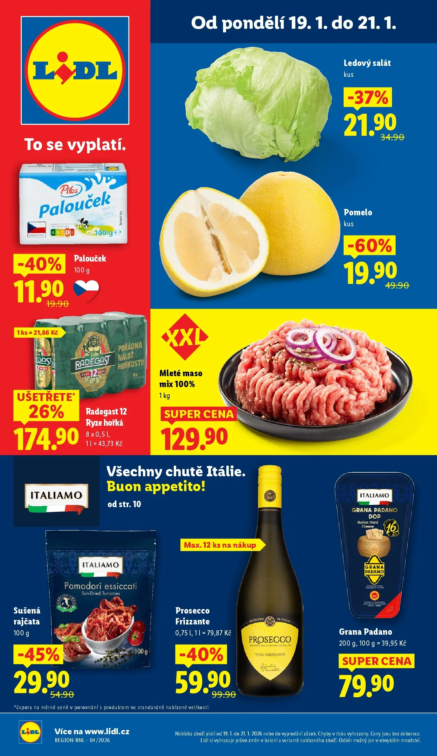 Lidl leták od 18.01.2026 - Nový akční leták | Strana: 1 | Produkty: Prosecco, Rýže, Mleté maso, Grana Padano