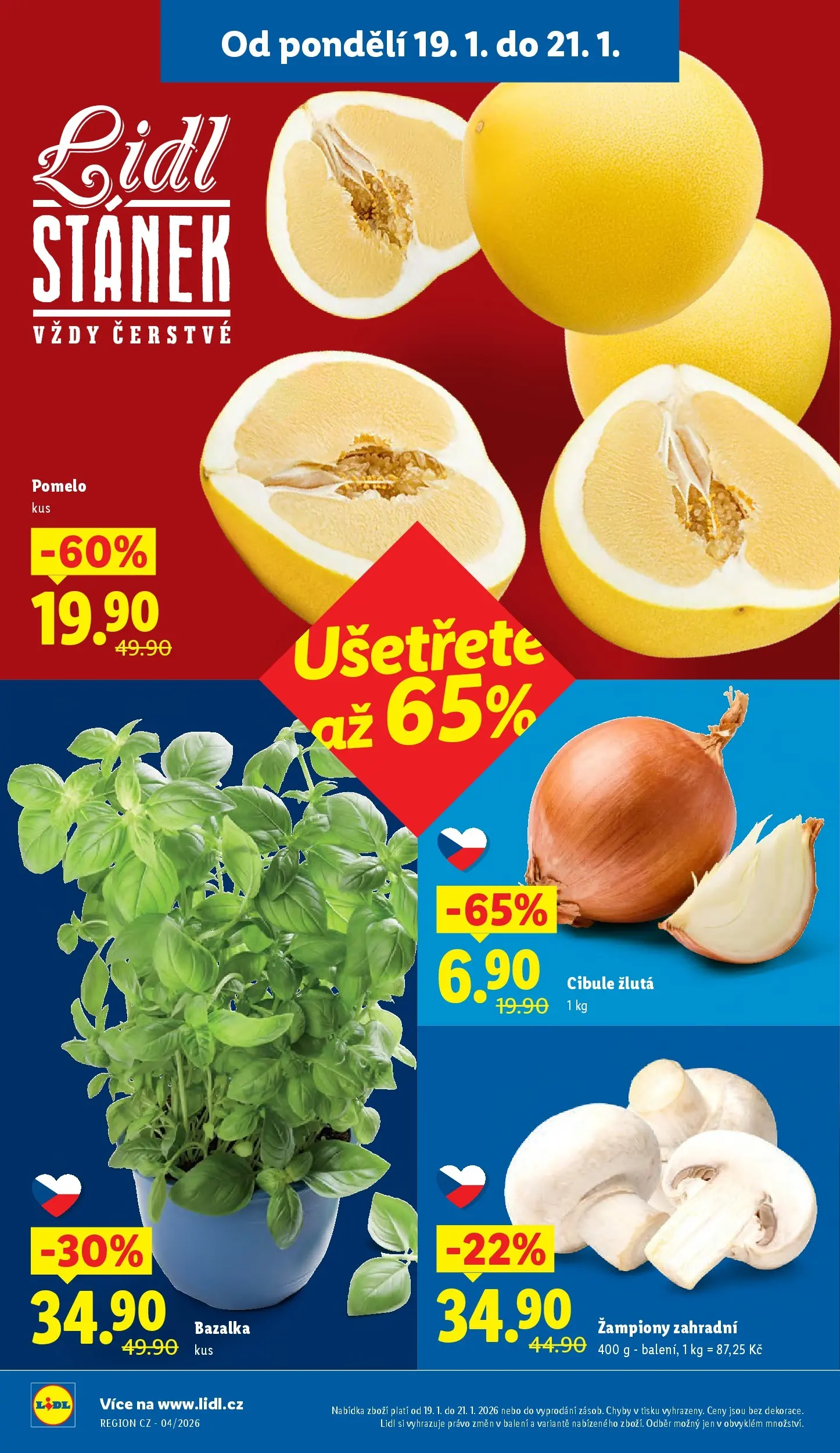 Lidl leták od 18.01.2026 - Nový akční leták | Strana: 10 | Produkty: Žampiony, Pomelo, Bazalka, Cibule