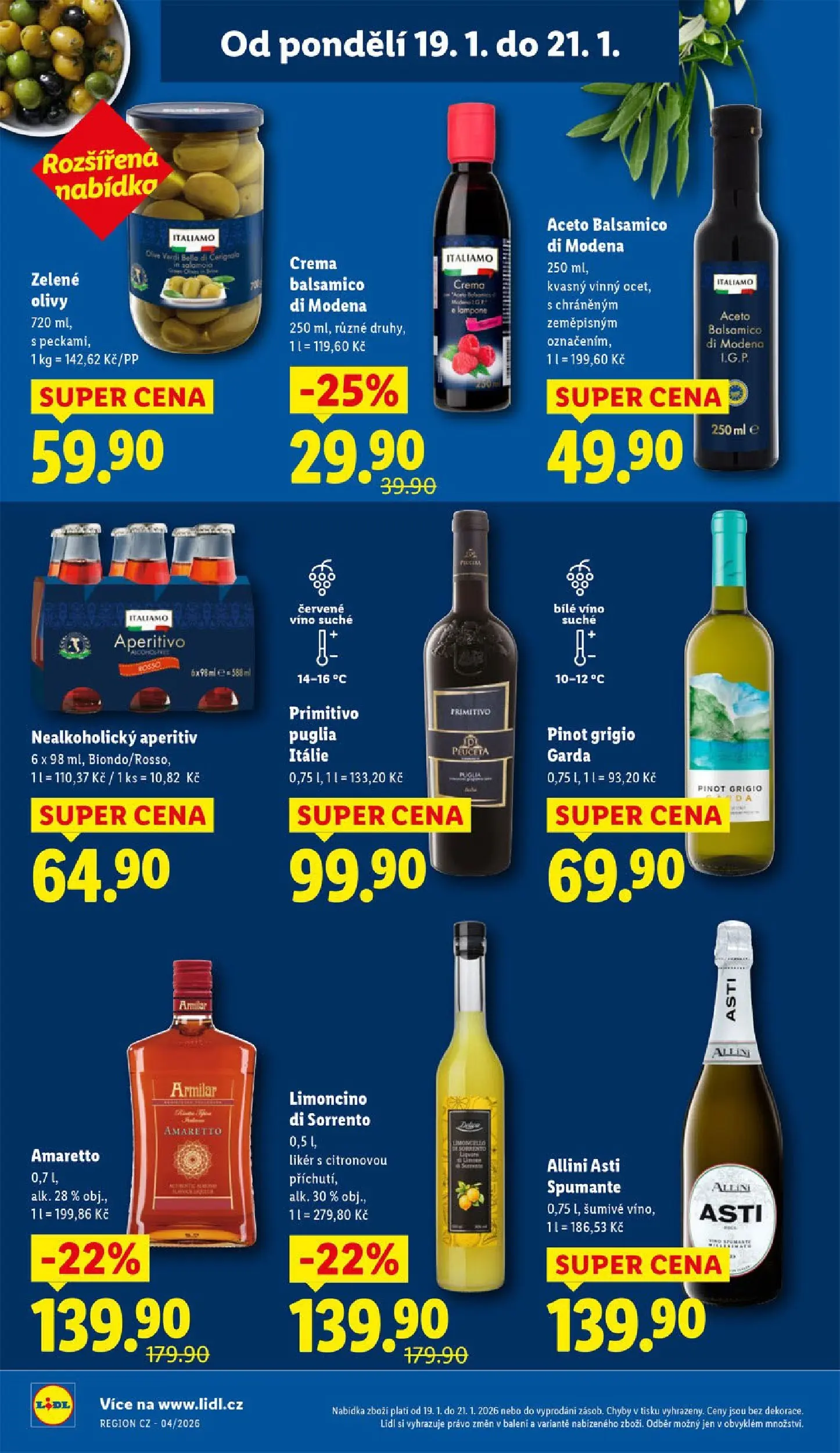 Lidl leták od 18.01.2026 - Nový akční leták | Strana: 22 | Produkty: Víno, Likér, Crema, Olivy