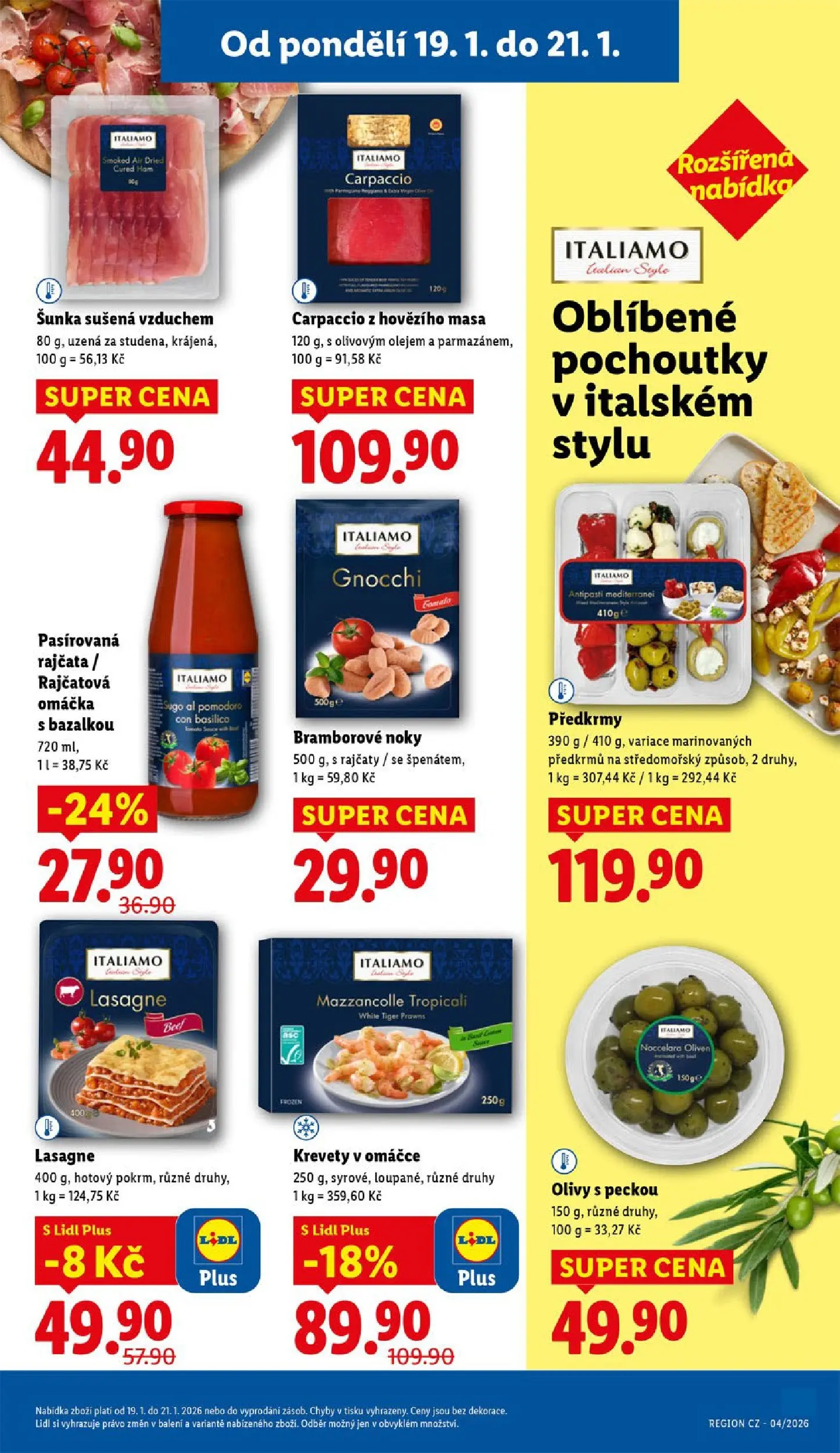 Lidl leták od 18.01.2026 - Nový akční leták | Strana: 23 | Produkty: Rajčata, Carpaccio, Krevety, Lasagne