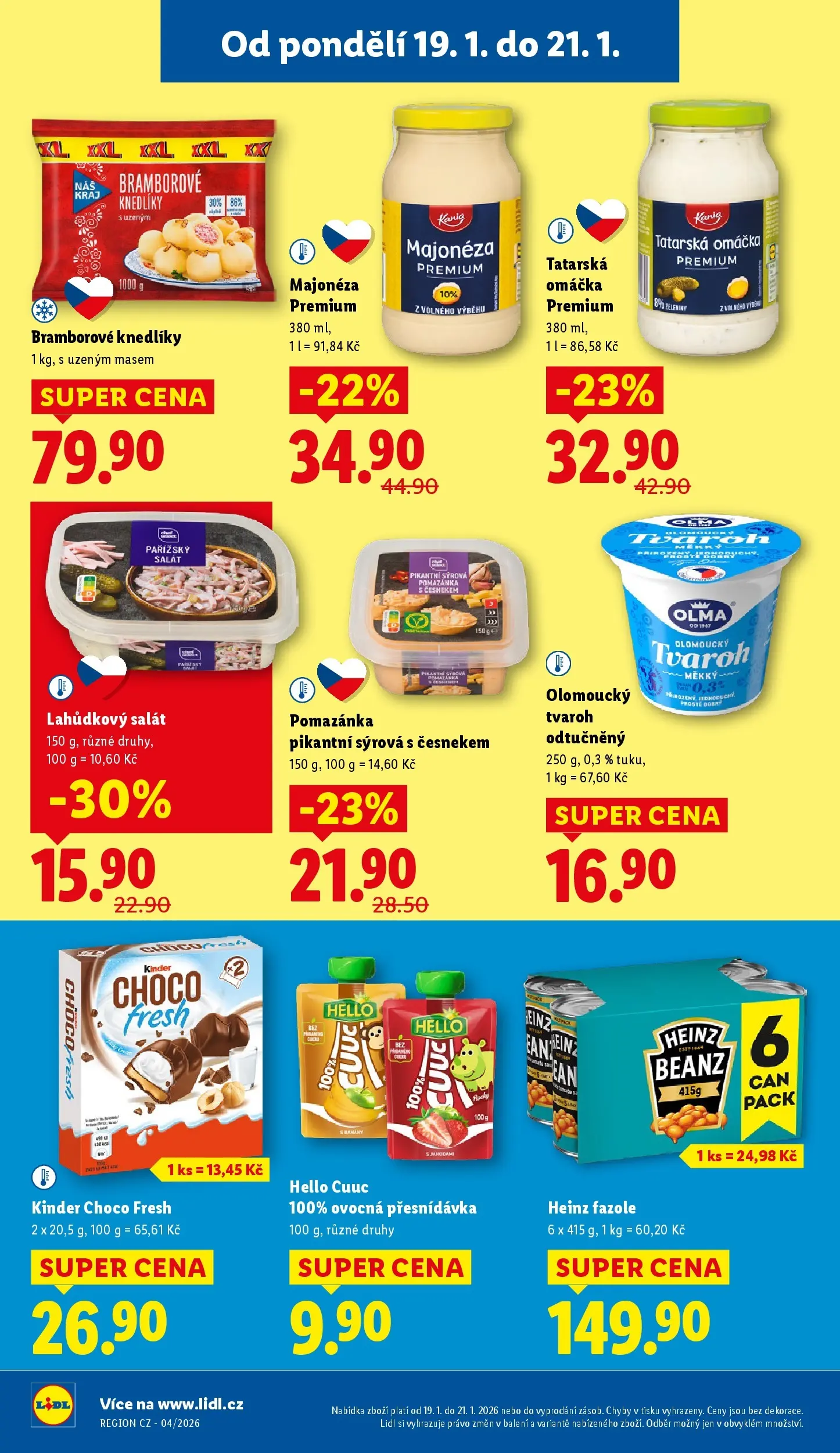 Lidl leták od 18.01.2026 - Nový akční leták | Strana: 26 | Produkty: Tvaroh, Salát, Heinz fazole, Tatarská omáčka