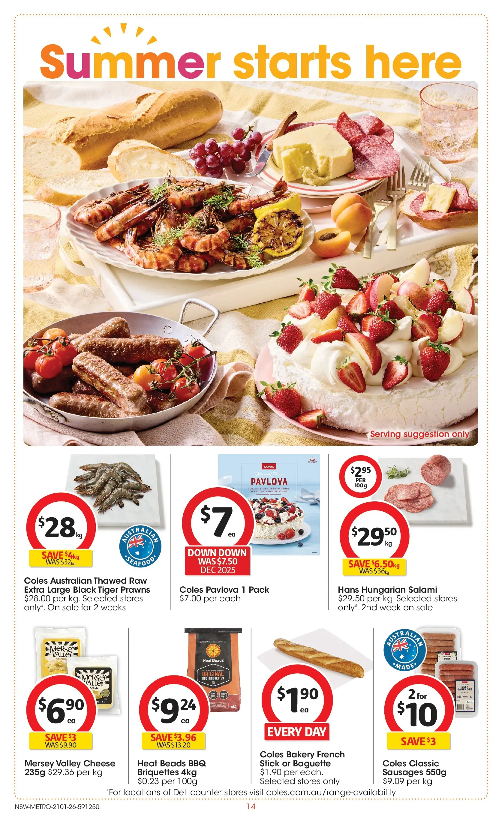 ﻿Coles catalogue valid from 21/01/2026 > Online Australia | Page: 14 | Products: Cheese, Salami, Pavlova, Bakery