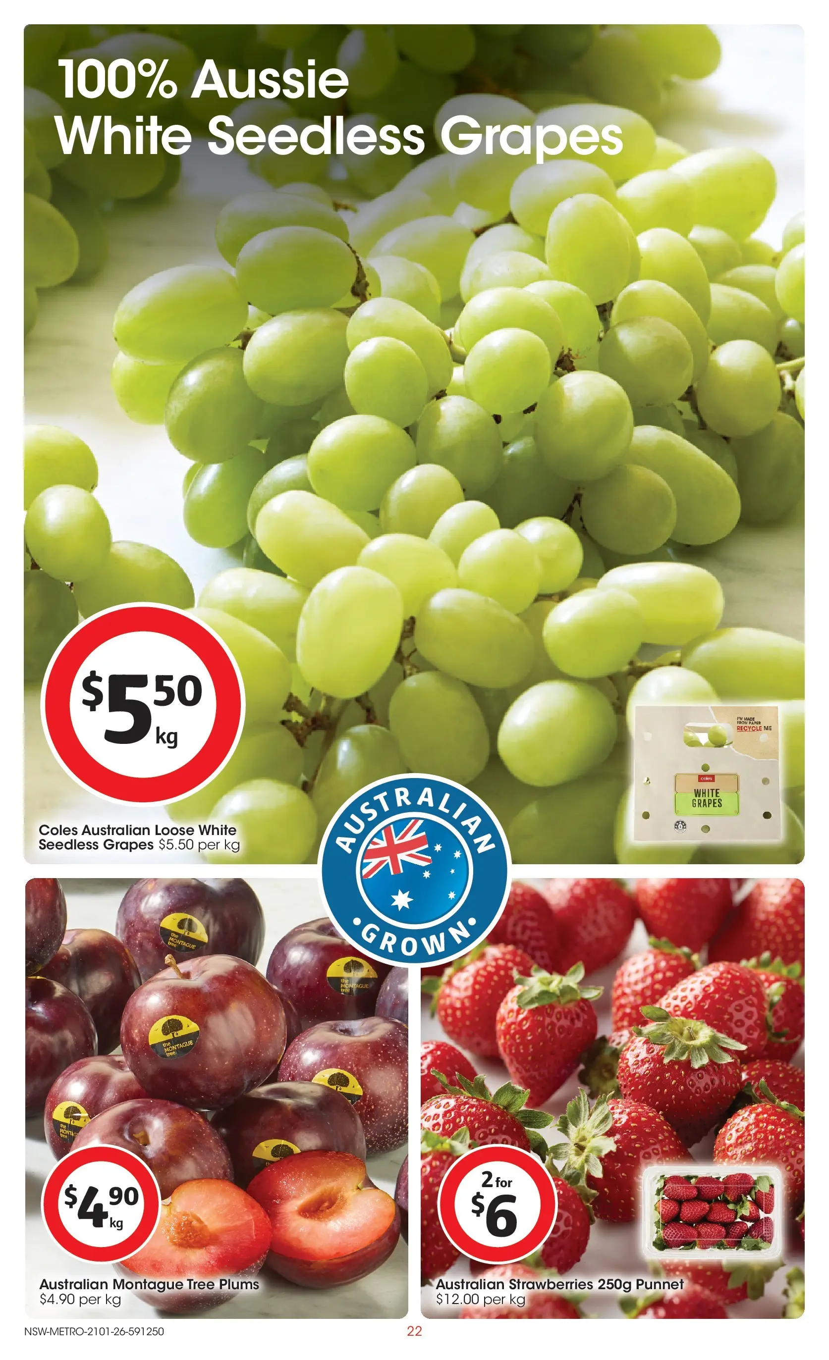 ﻿Coles catalogue valid from 21/01/2026 > Online Australia | Page: 22 | Products: Strawberries, Grapes, Plums
