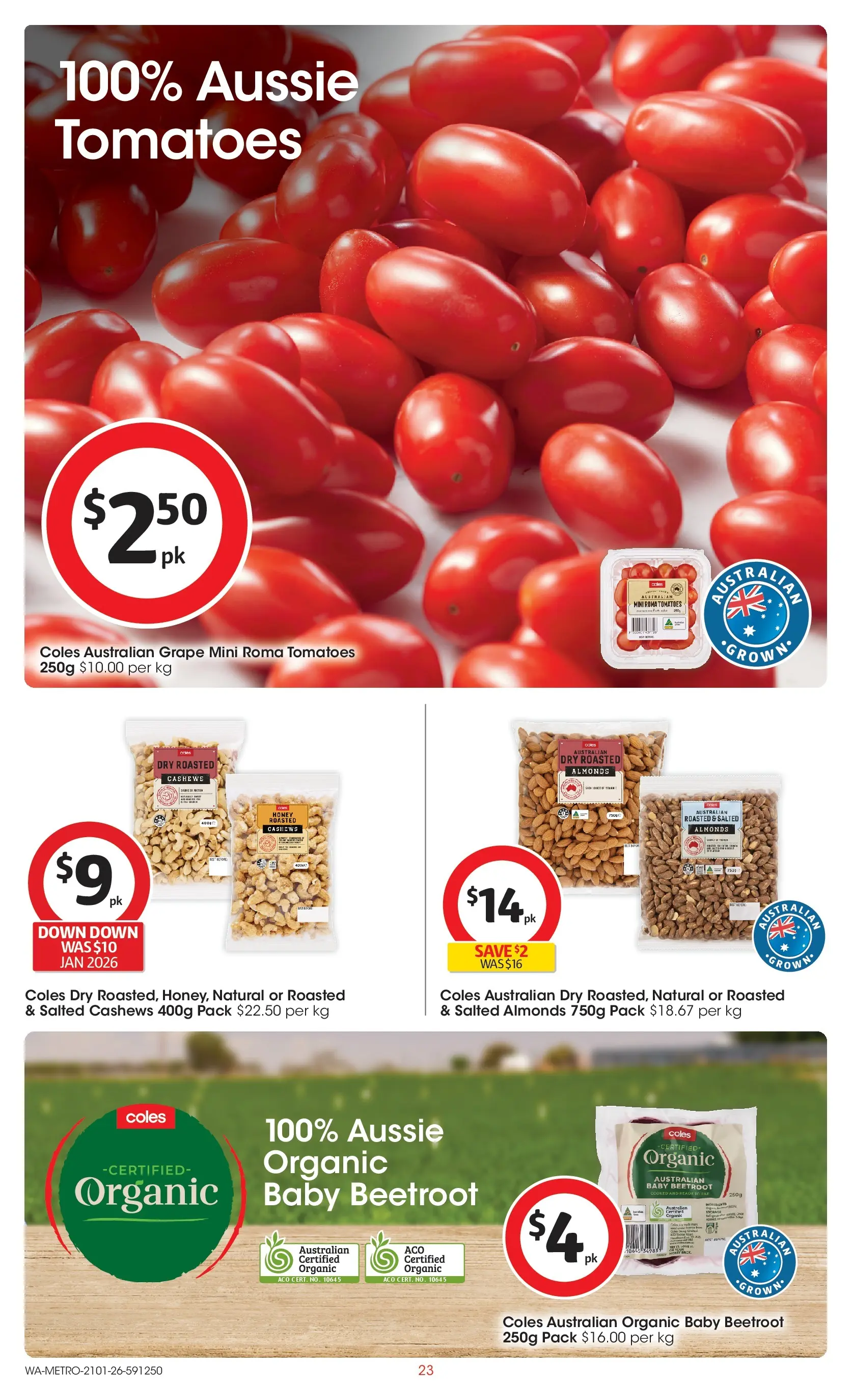 ﻿Coles catalogue valid from 21/01/2026 > Online Australia | Page: 23 | Products: Almonds, Honey, Tomatoes, Beetroot