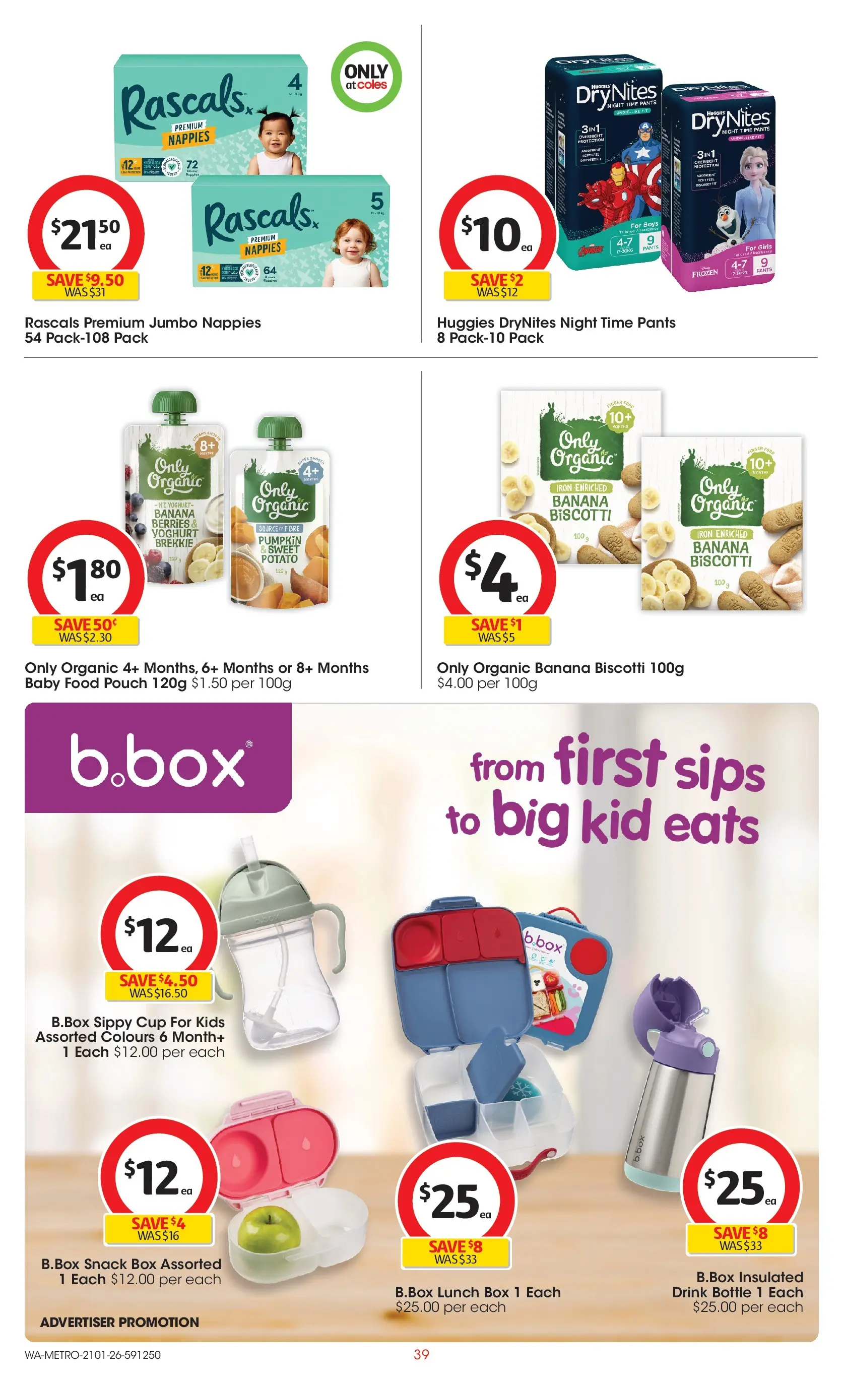 ﻿Coles catalogue valid from 21/01/2026 > Online Australia | Page: 39 | Products: Yoghurt, Nappies, Pants, Pumpkin