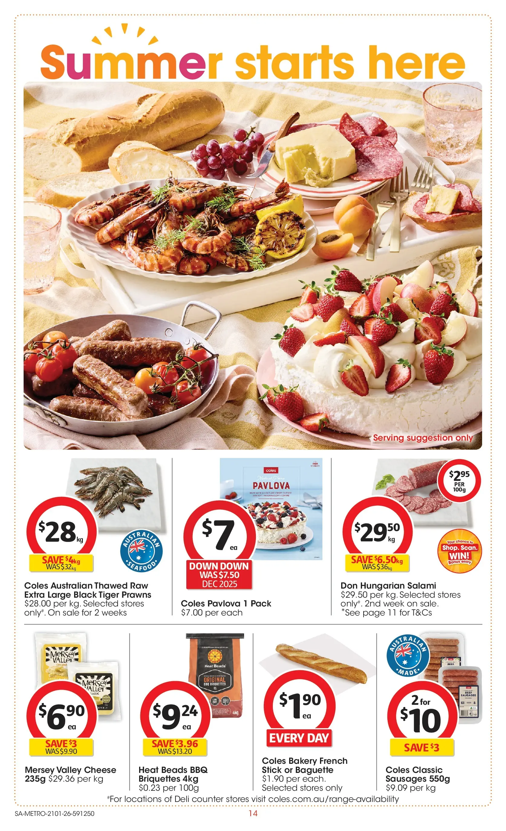 ﻿Coles catalogue valid from 21/01/2026 > Online Australia | Page: 14 | Products: Salami, Beef, Prawns, Pavlova
