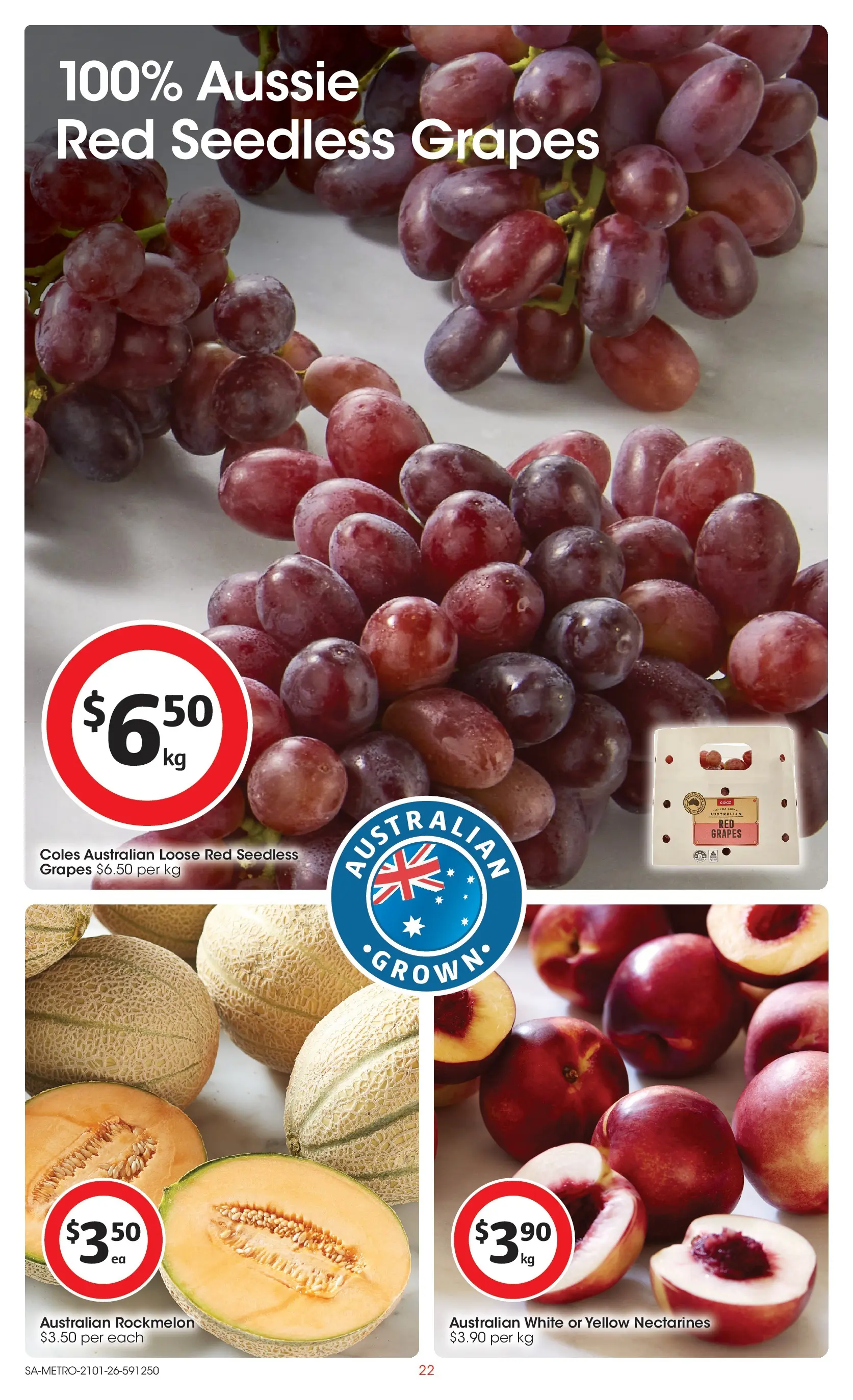 ﻿Coles catalogue valid from 21/01/2026 > Online Australia | Page: 22 | Products: Grapes, Rockmelon