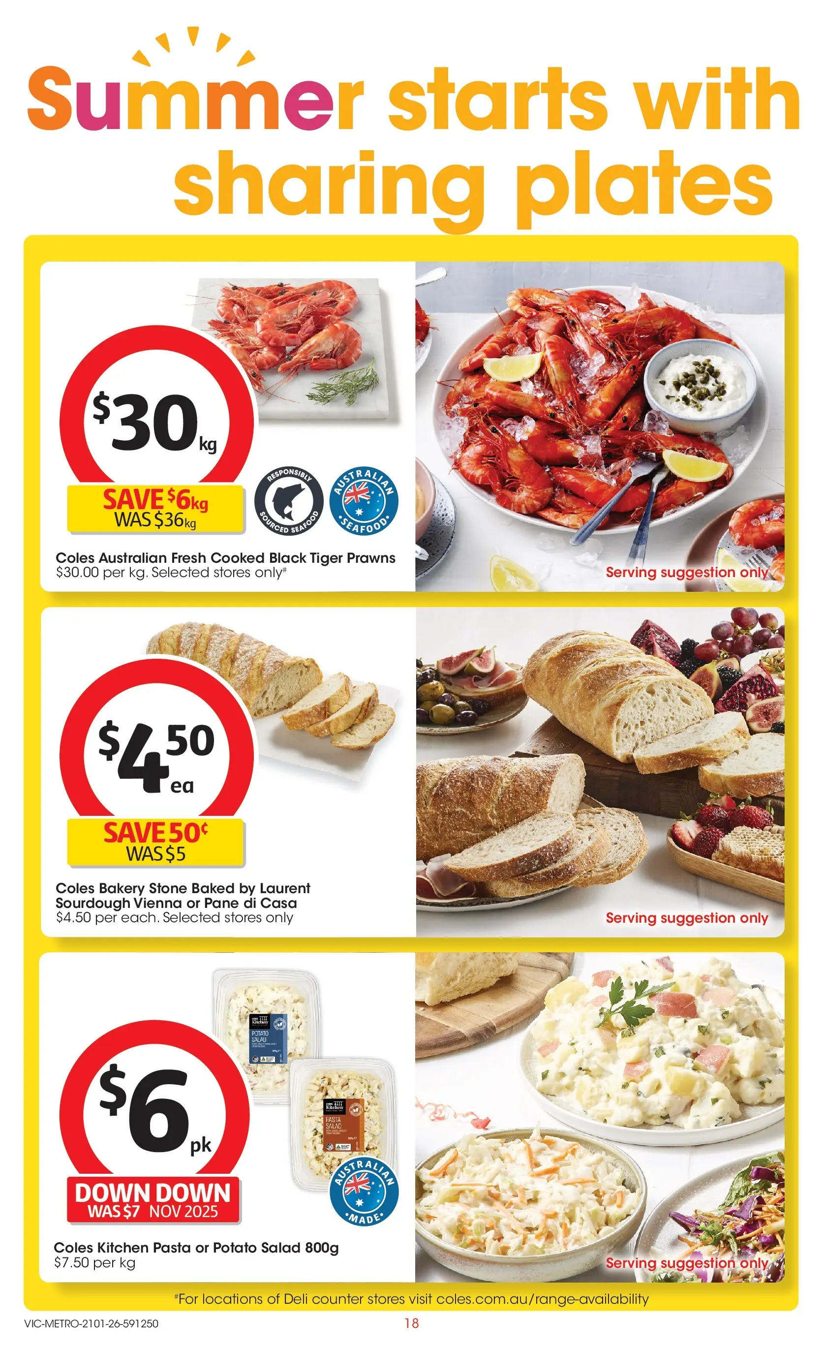 ﻿Coles catalogue valid from 21/01/2026 > Online Australia | Page: 18 | Products: Pasta, Prawns, Salad, Bakery