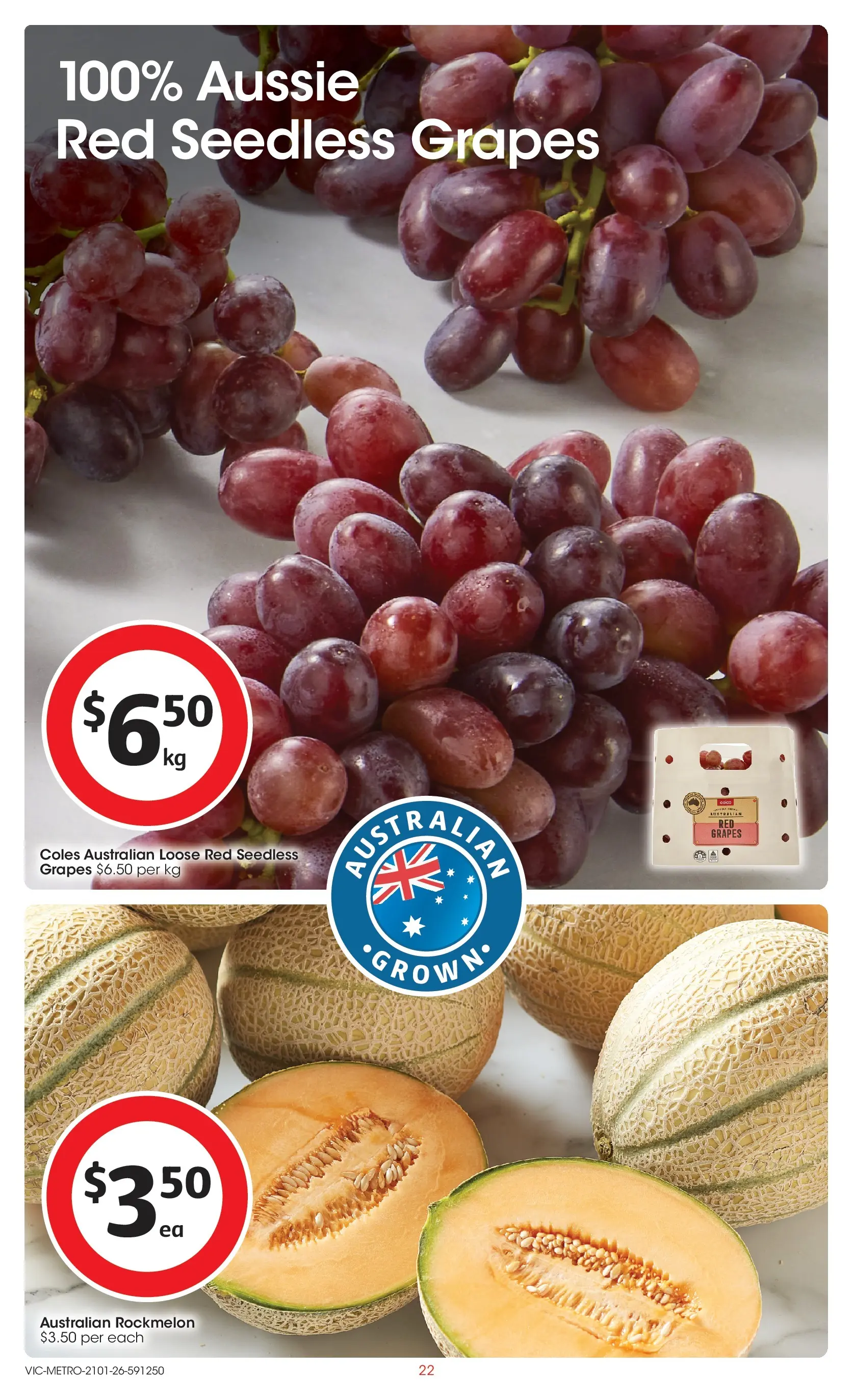 ﻿Coles catalogue valid from 21/01/2026 > Online Australia | Page: 22 | Products: Grapes, Rockmelon