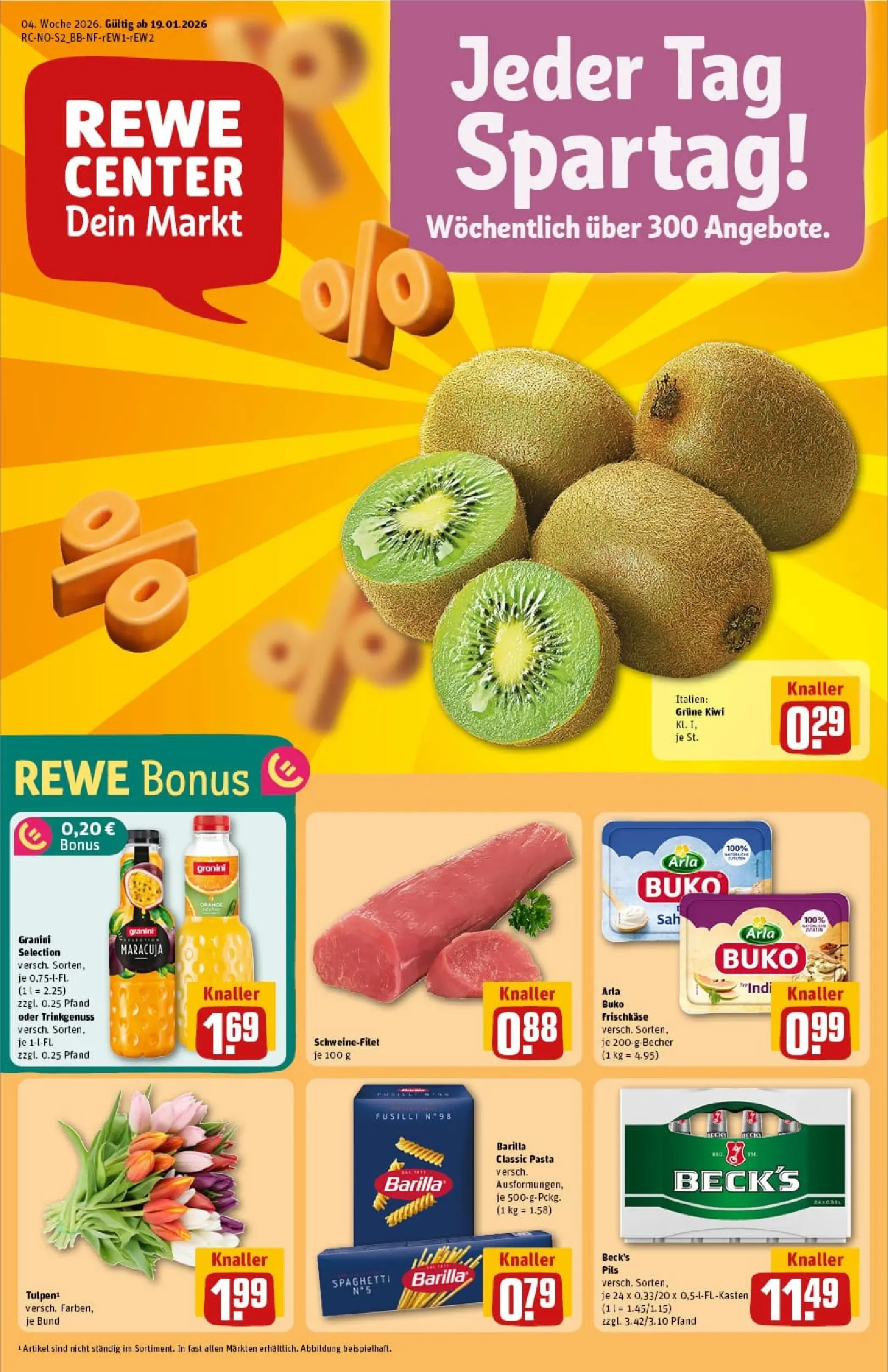 REWE Prospekt ab 18.01.2026 zum Blättern » Angebote | Seite: 1 | Produkte: Schweinefilet, Arla buko, Granini, Pasta
