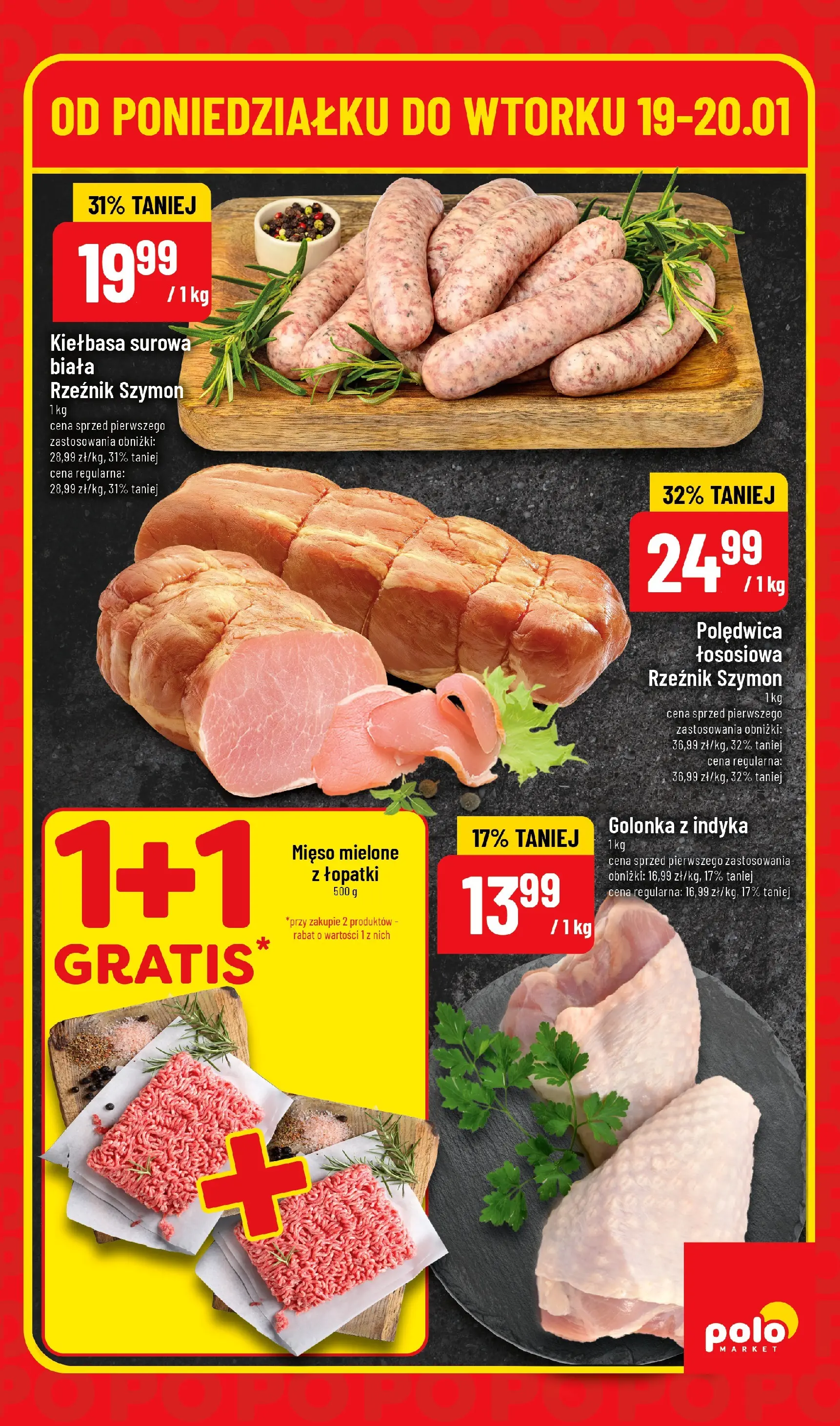 Nowa POLOmarket gazetka od jutra 19.01.2026 (PDF) | Strona: 3 | Produkty: Kiełbasa, Mięso, Mięso mielone