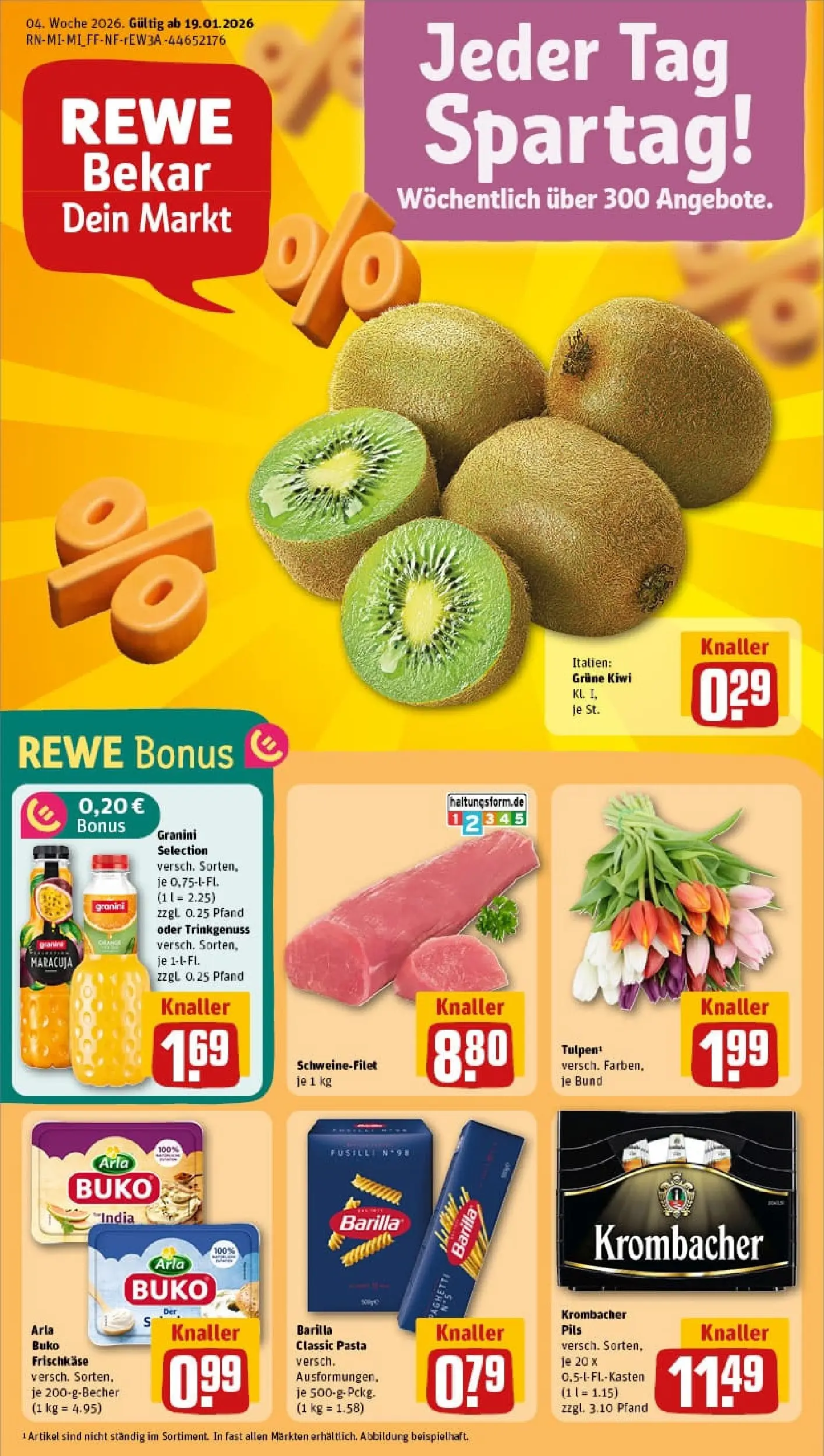 REWE Prospekt ab 18.01.2026 zum Blättern » Angebote | Seite: 1 | Produkte: Pils, Schweinefilet, Arla buko, Frischkase