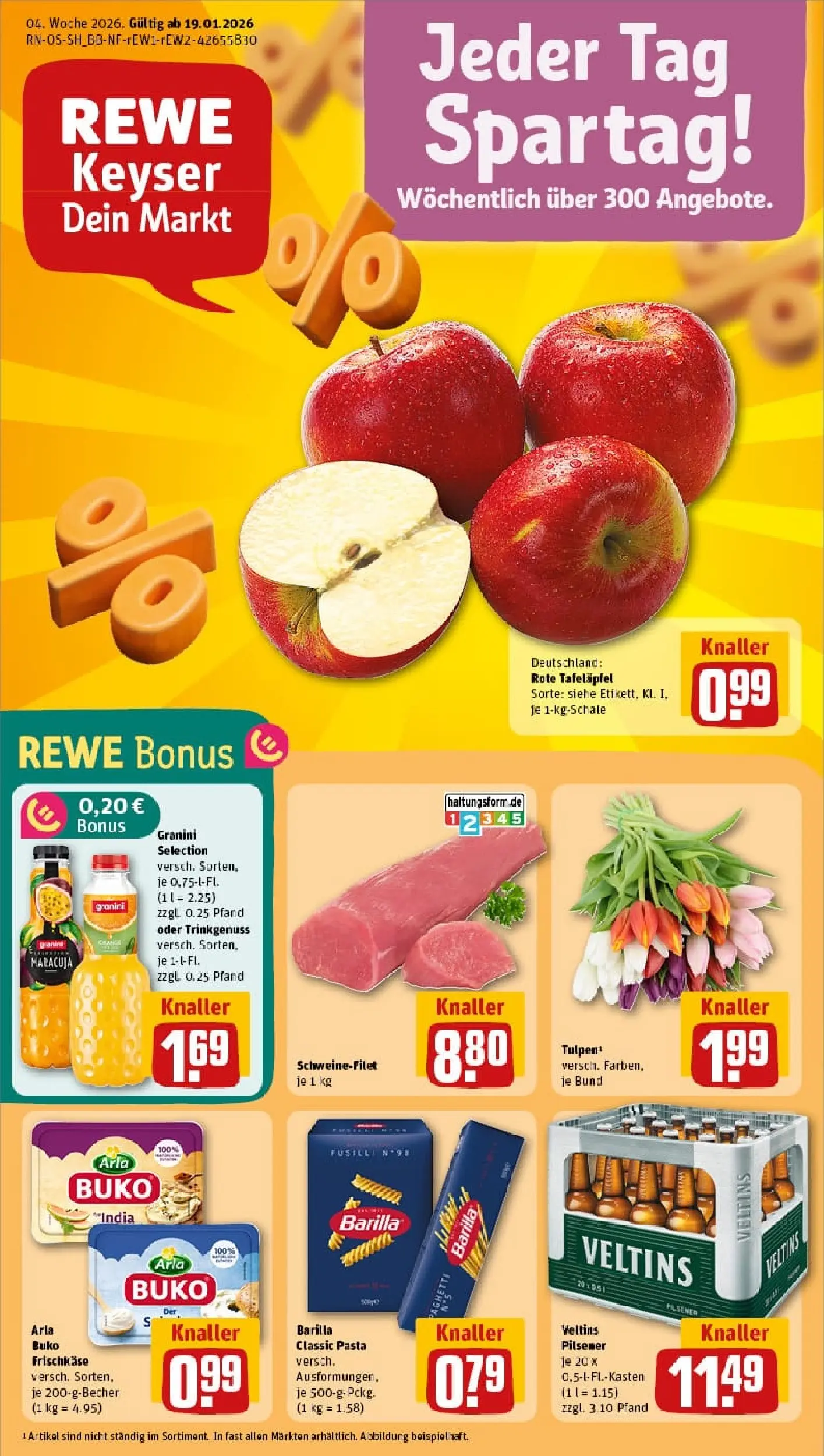 REWE Prospekt ab 18.01.2026 zum Blättern » Angebote | Seite: 1 | Produkte: Barilla, Schweinefilet, Pasta, Frischkase