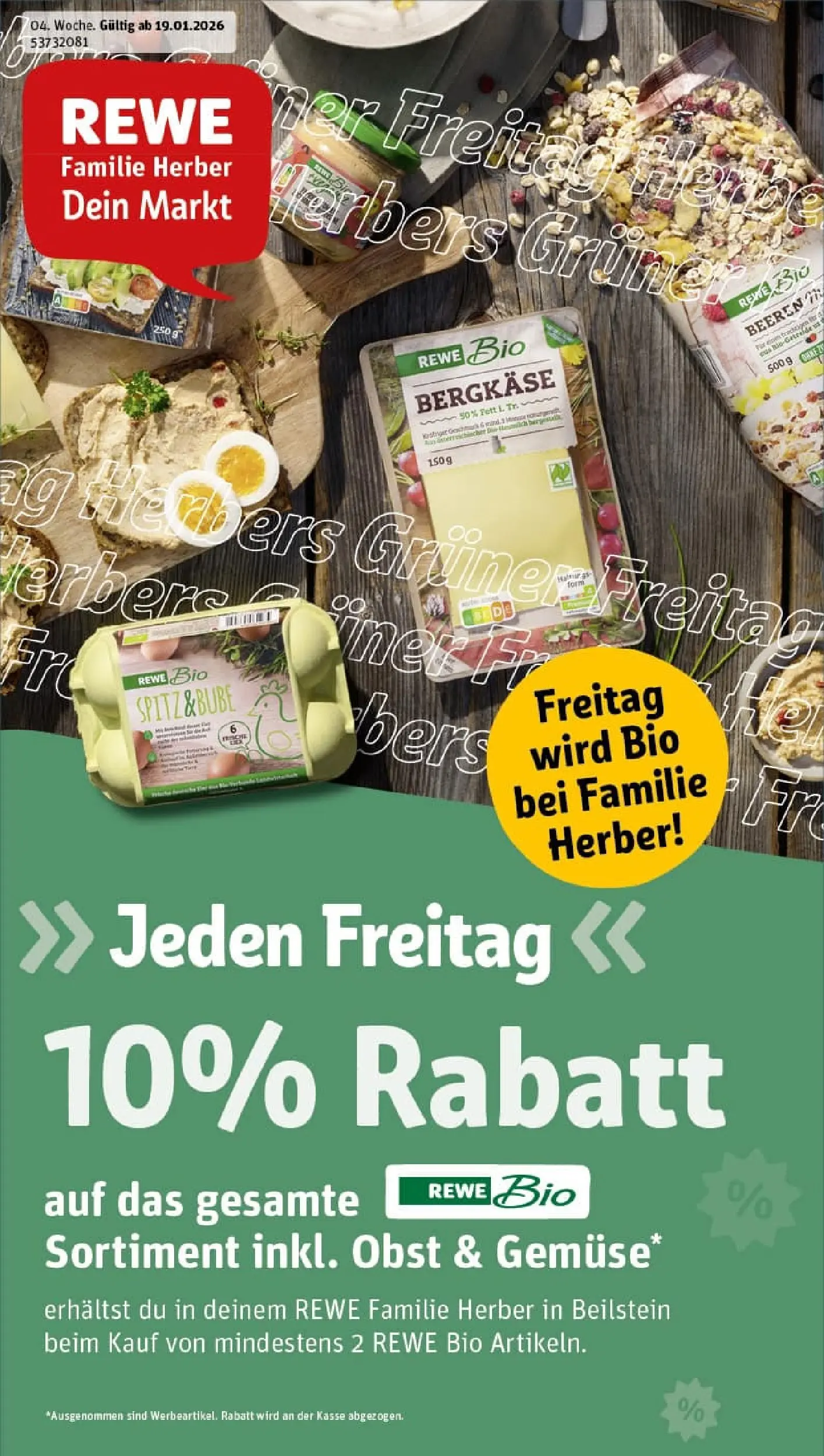 REWE Prospekt ab 18.01.2026 zum Blättern » Angebote | Seite: 1 | Produkte: Musli, Eier, Obst