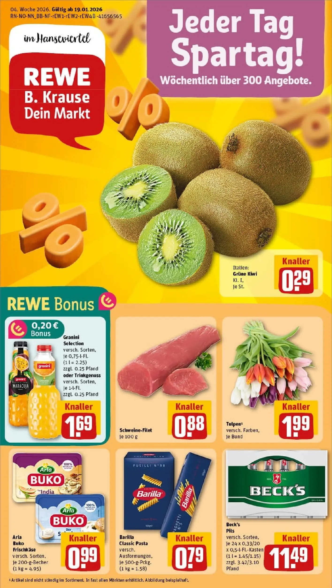 REWE Prospekt ab 18.01.2026 zum Blättern » Angebote | Seite: 1 | Produkte: Barilla, Schweinefilet, Arla buko, Pasta