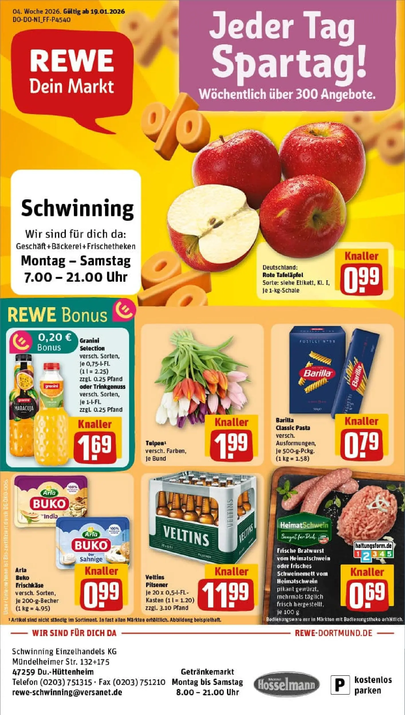 REWE Prospekt ab 18.01.2026 zum Blättern » Angebote | Seite: 1 | Produkte: Barilla, Bratwurst, Telefon, Frischkase