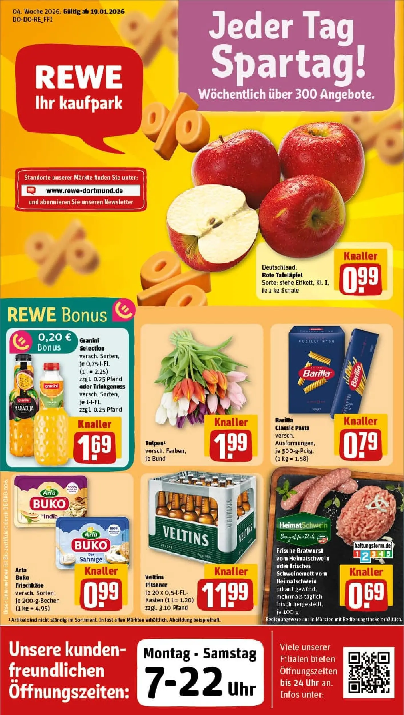 REWE Prospekt ab 18.01.2026 zum Blättern » Angebote | Seite: 1 | Produkte: Bratwurst, Arla buko, Granini, Pasta