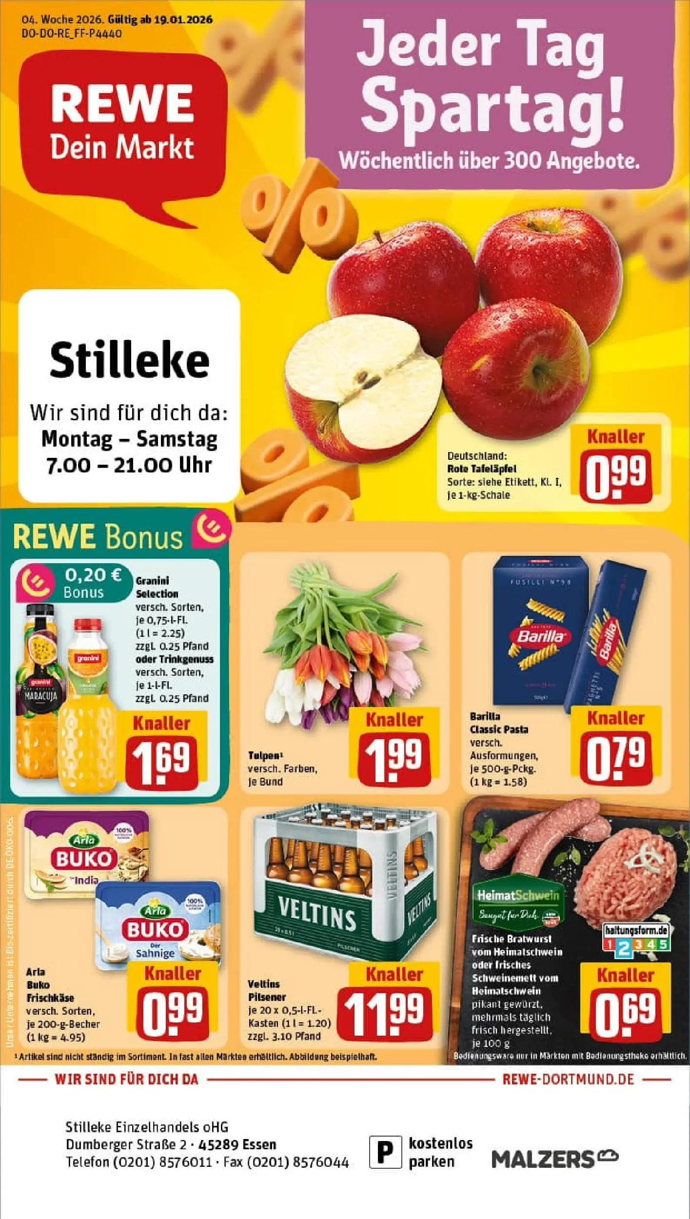 REWE Prospekt ab 19.01.2026 zum Blättern » Angebote | Seite: 1 | Produkte: Bratwurst, Arla buko, Pasta, Veltins