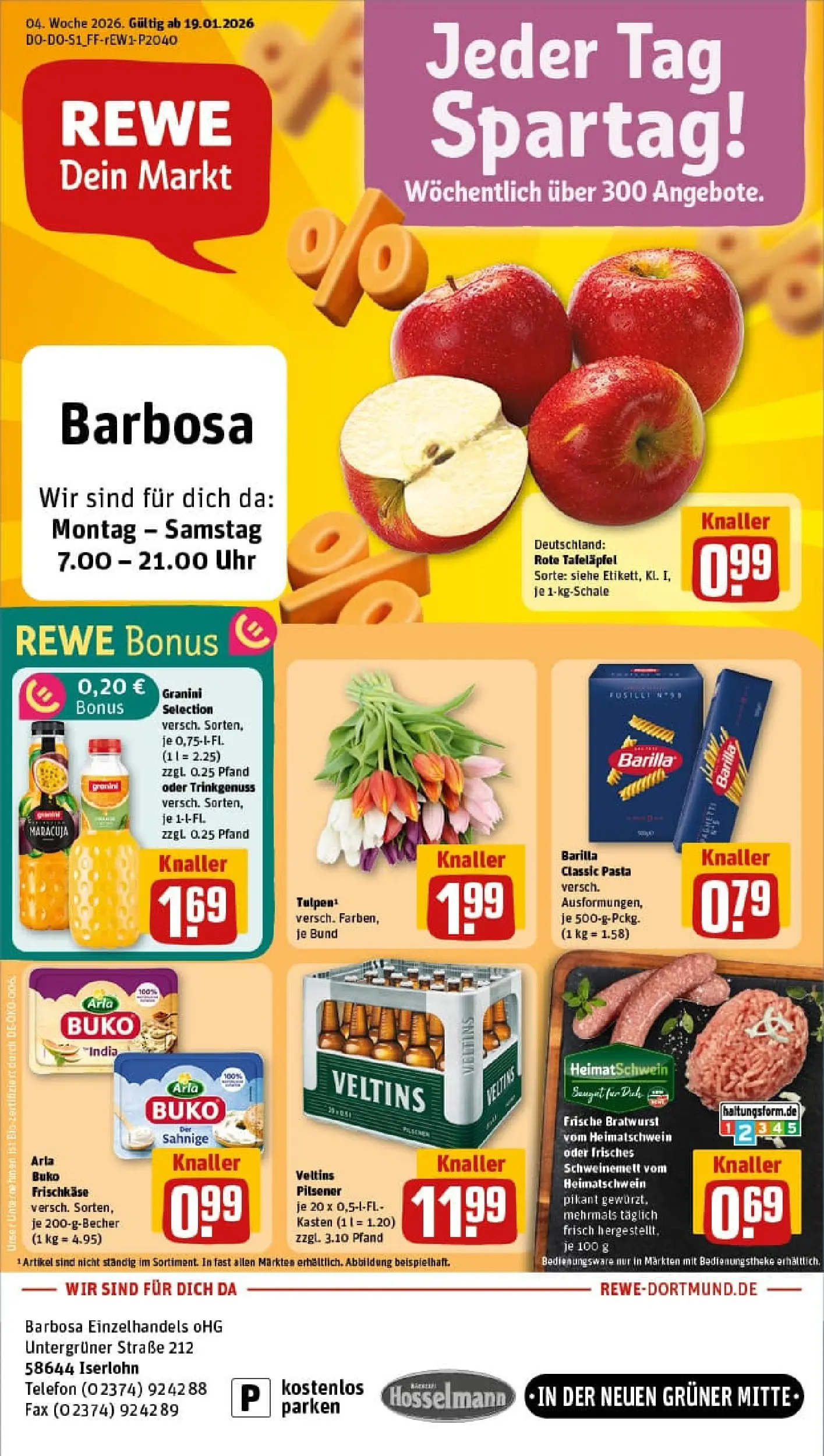 REWE Prospekt ab 18.01.2026 zum Blättern » Angebote | Seite: 1 | Produkte: Arla buko, Granini, Pasta, Telefon