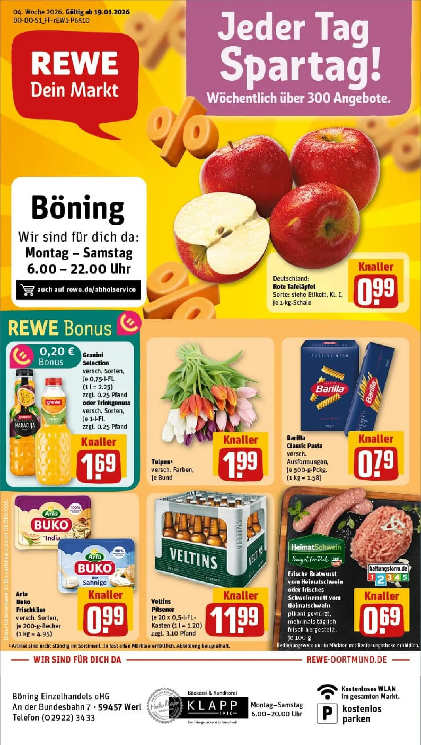 REWE Prospekt ab 18.01.2026 zum Blättern » Angebote | Seite: 1 | Produkte: Bäckerei, Barilla, Granini, Frischkase