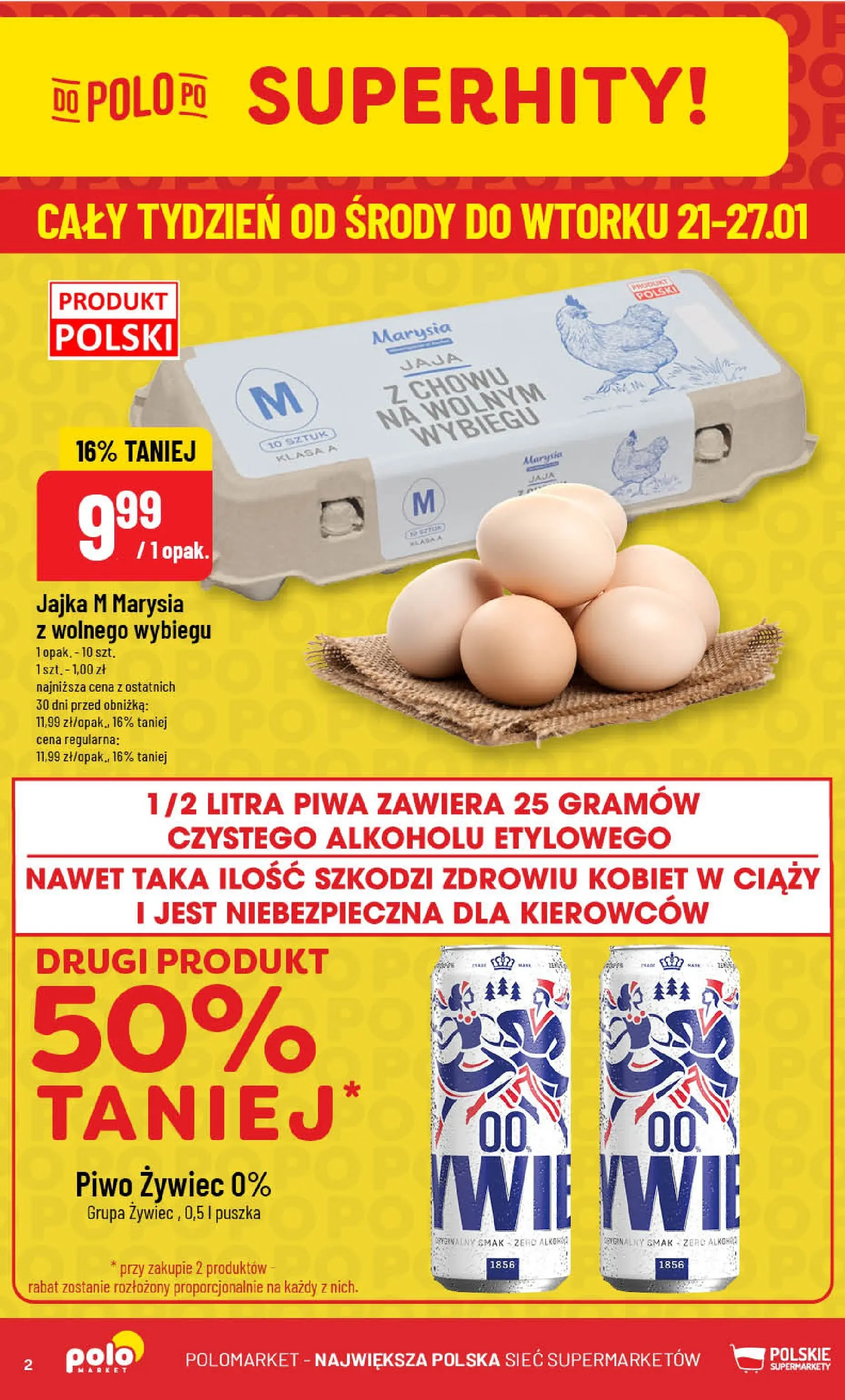 Nowa POLOmarket gazetka od jutra 21.01.2026 (PDF) | Strona: 2 | Produkty: Jajka, Piwo, Jaja