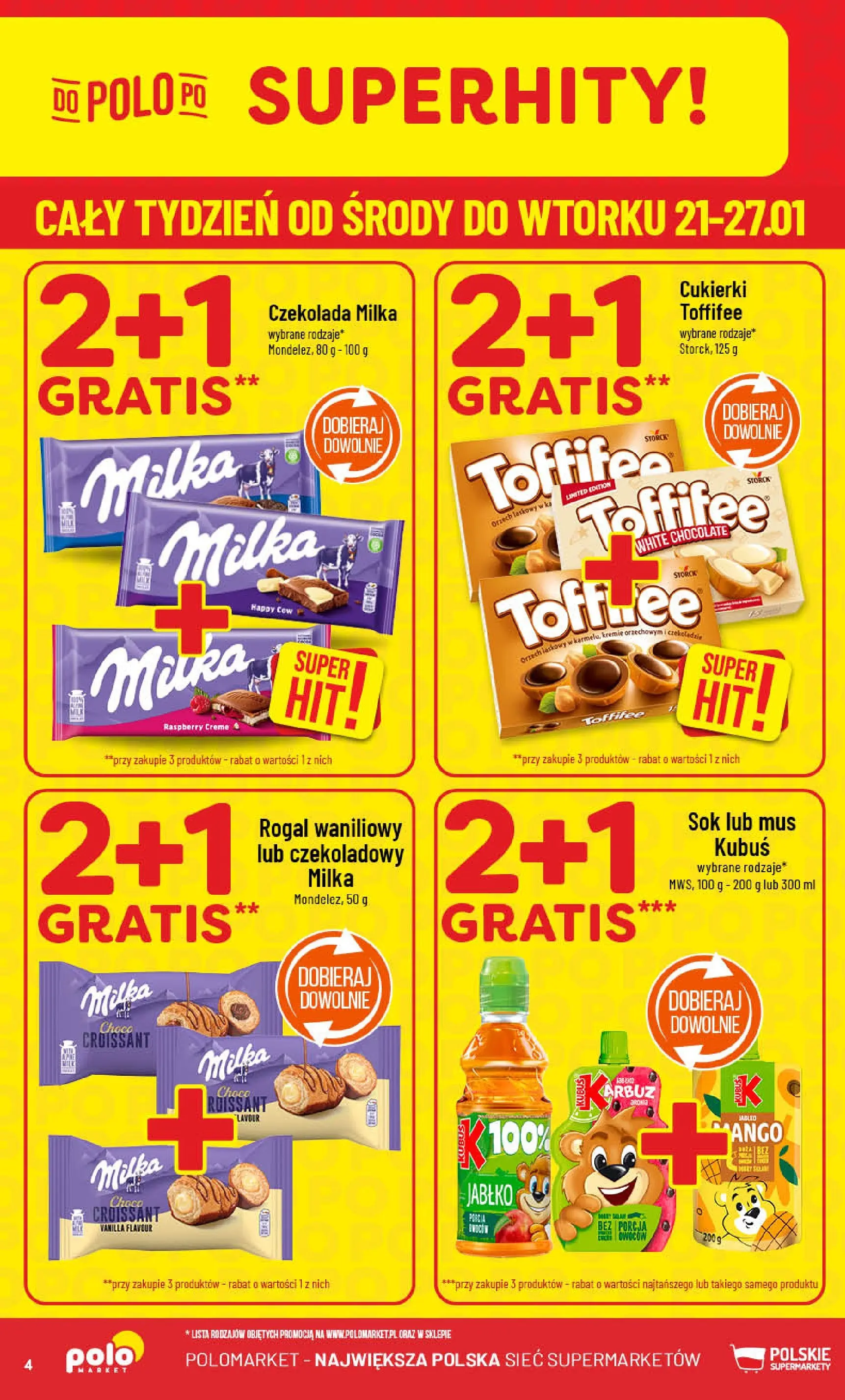 Nowa POLOmarket gazetka od jutra 21.01.2026 (PDF) | Strona: 4 | Produkty: Czekolada milka, Toffifee, Milka, Sok