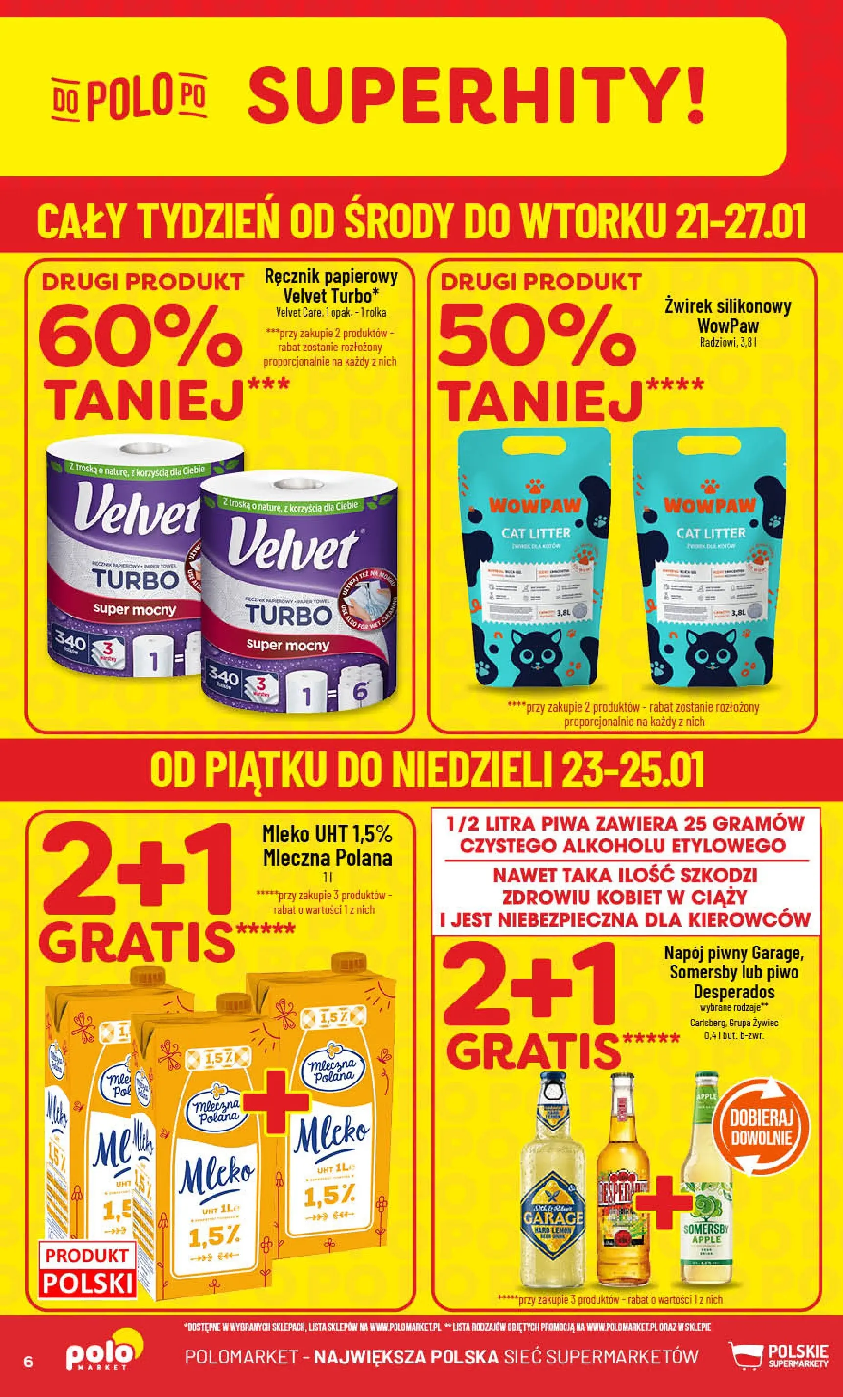 Nowa POLOmarket gazetka od jutra 21.01.2026 (PDF) | Strona: 6 | Produkty: Piwo Desperados, Mleko, Piwo, Somersby